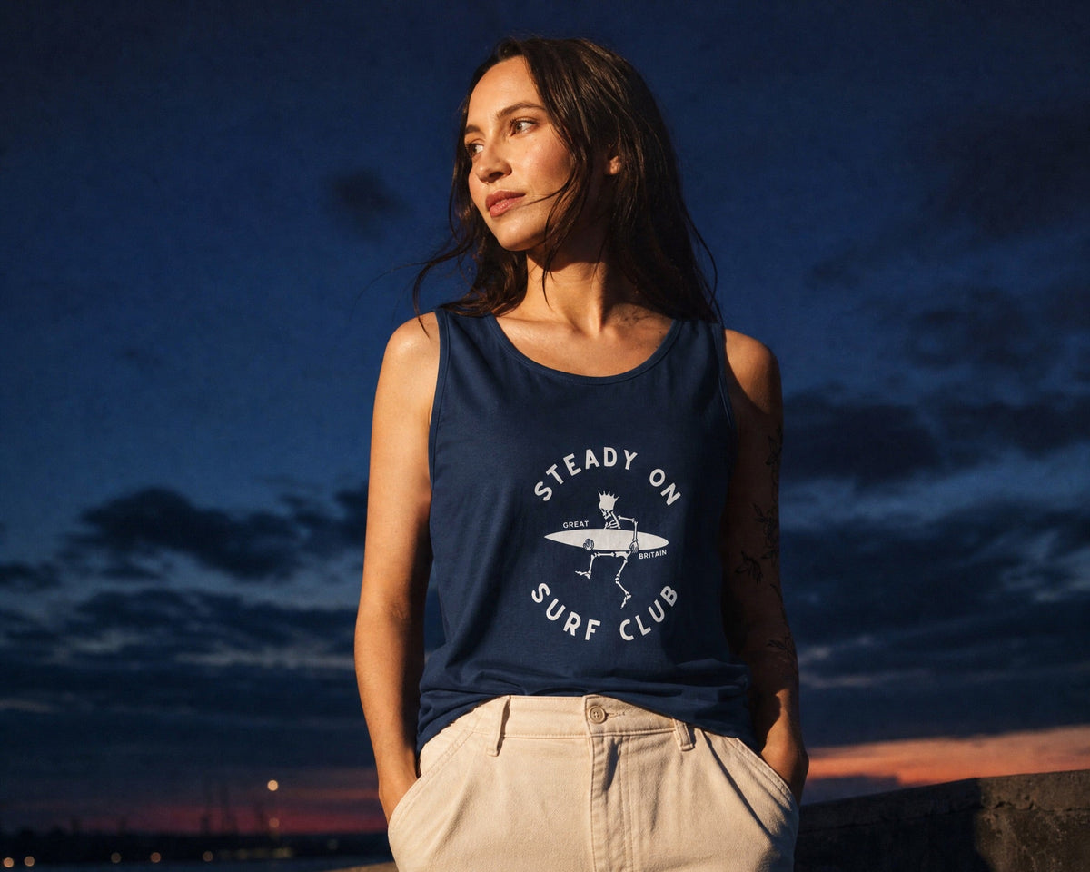 Jolly & Goode Vest True Navy / XS Steady On Surf Club Vest or Tank Top Cheeky British Style