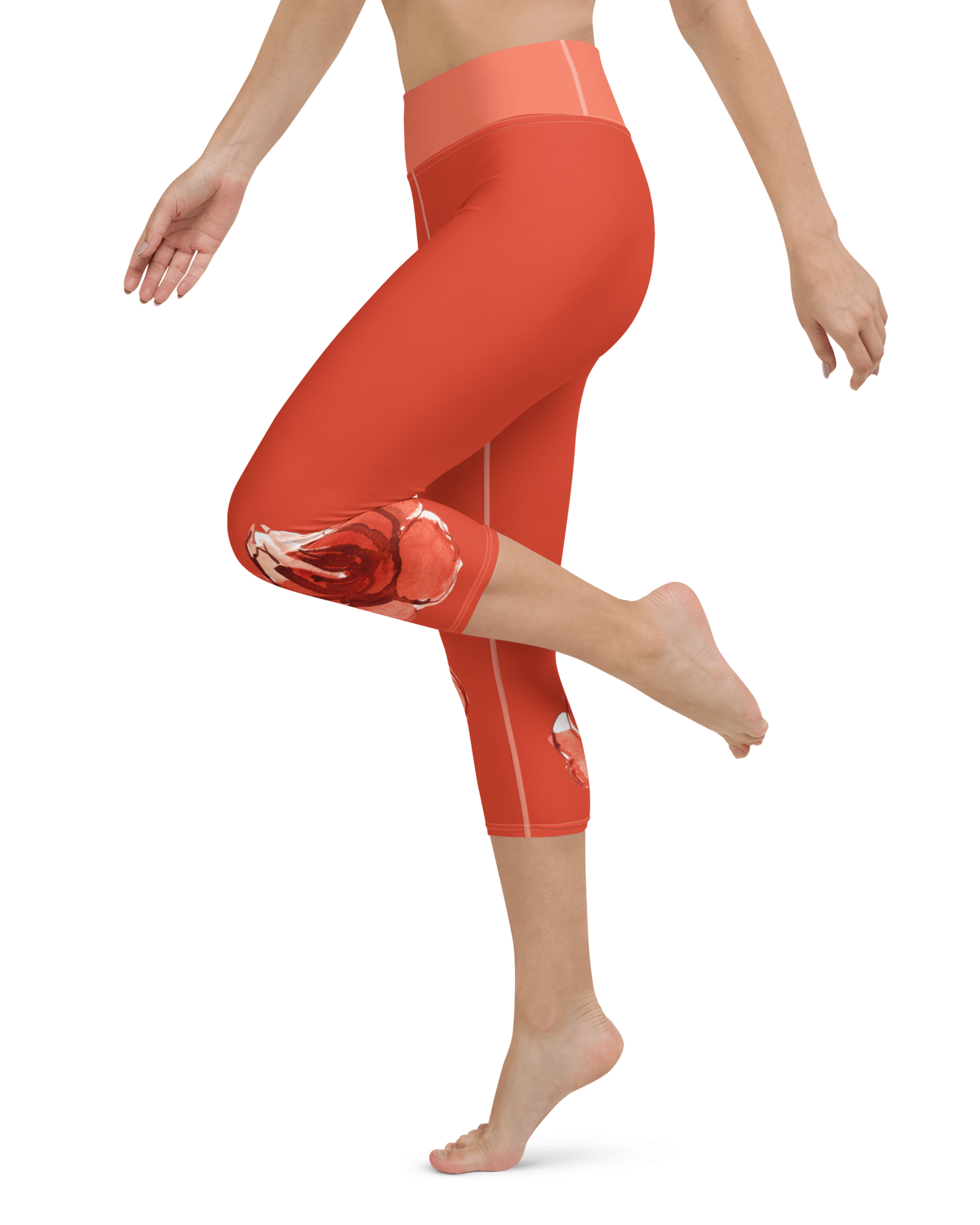 Watercolour English Rose Yoga Capri Leggings.