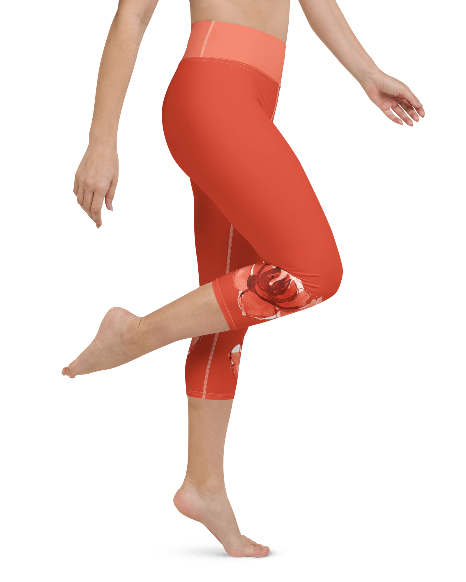 Watercolour English Rose Yoga Capri Leggings Yoga Leggings Jolly & Goode