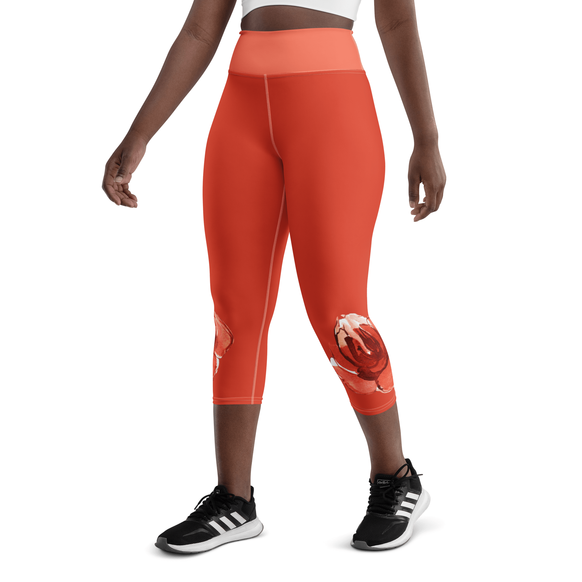 Watercolour English Rose Yoga Capri Leggings.