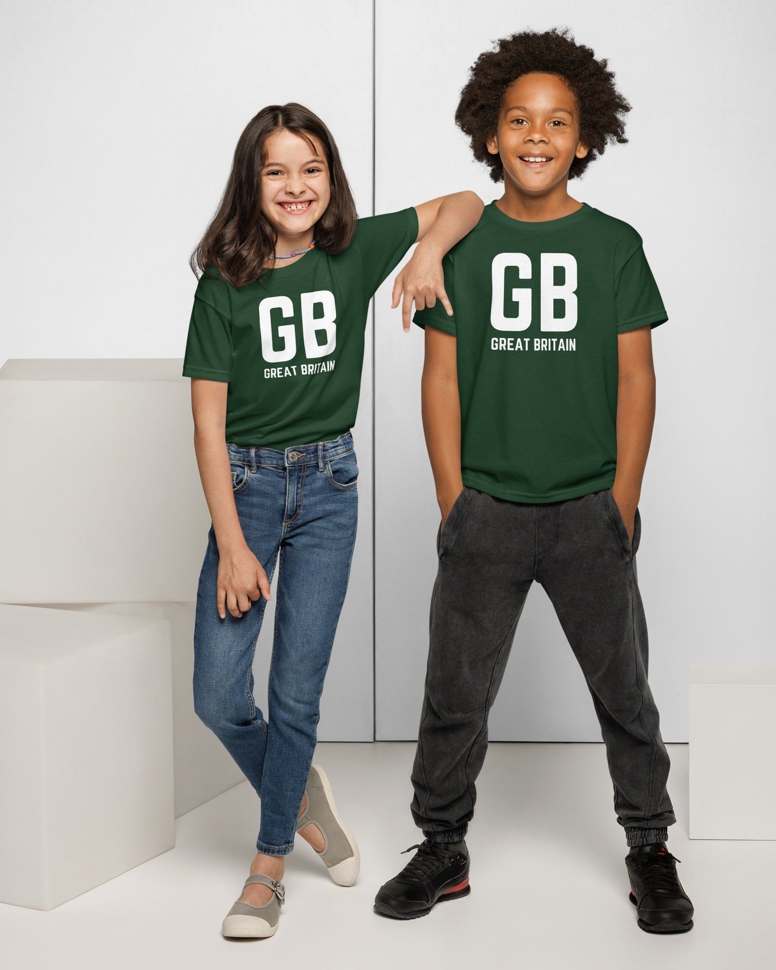 GB Great Britain T-shirt with Small Union Jack on The Back | Athletic Youth Tee.