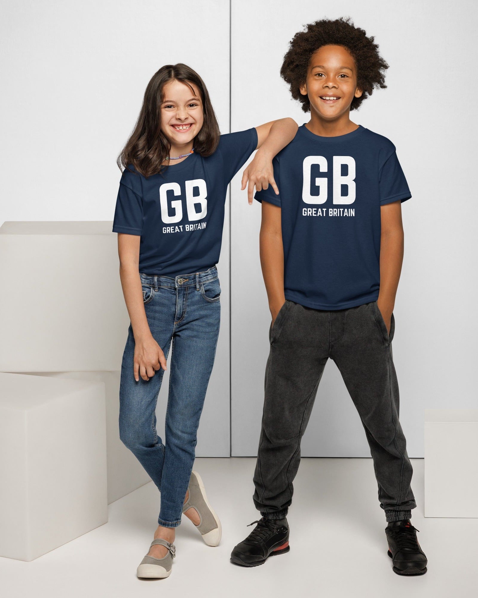 GB Great Britain T-shirt with Small Union Jack on The Back | Athletic Youth Tee.