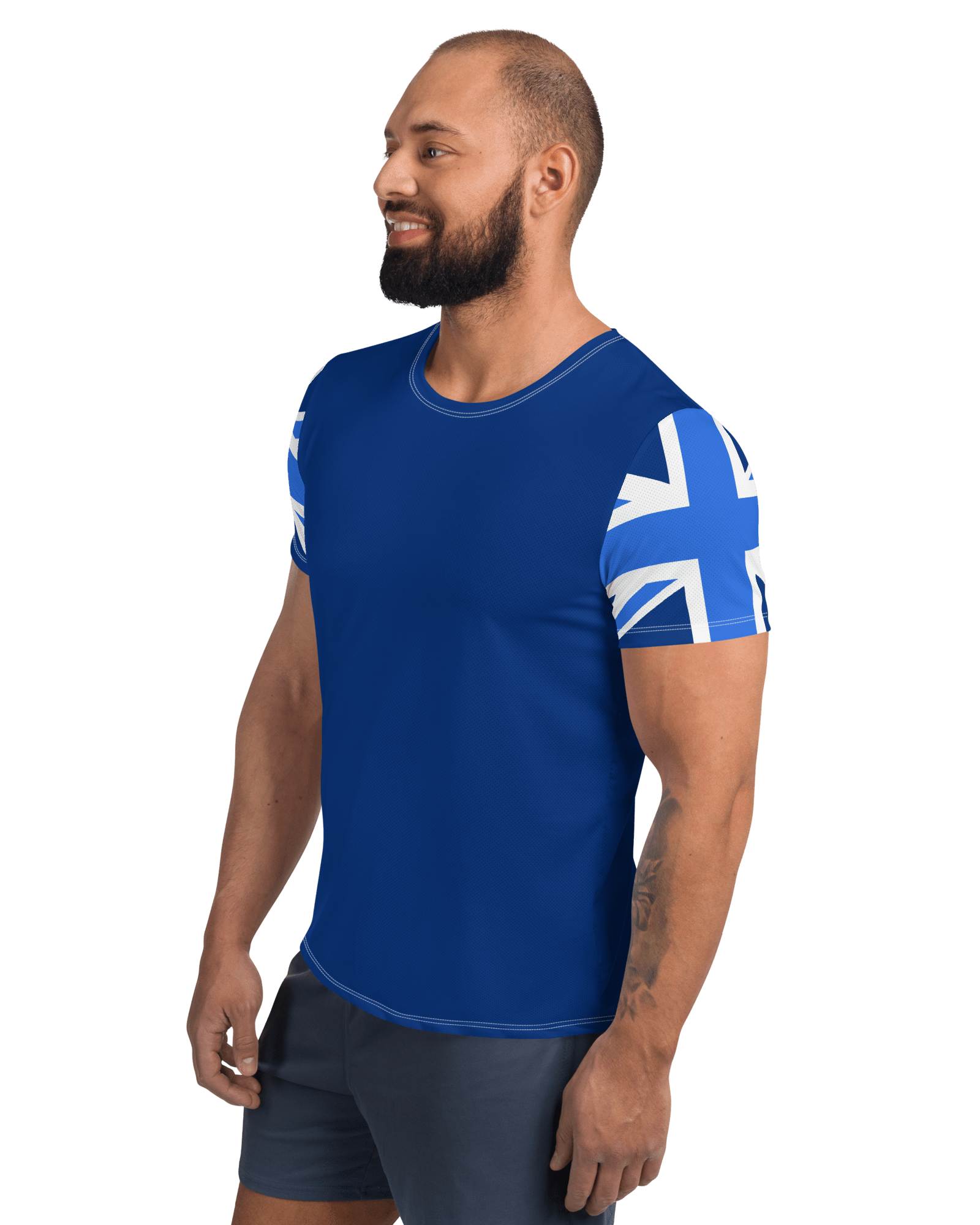 Jolly & Goode Activewear Union Jack Men's Workout Shirt | Blue Cheeky British Style