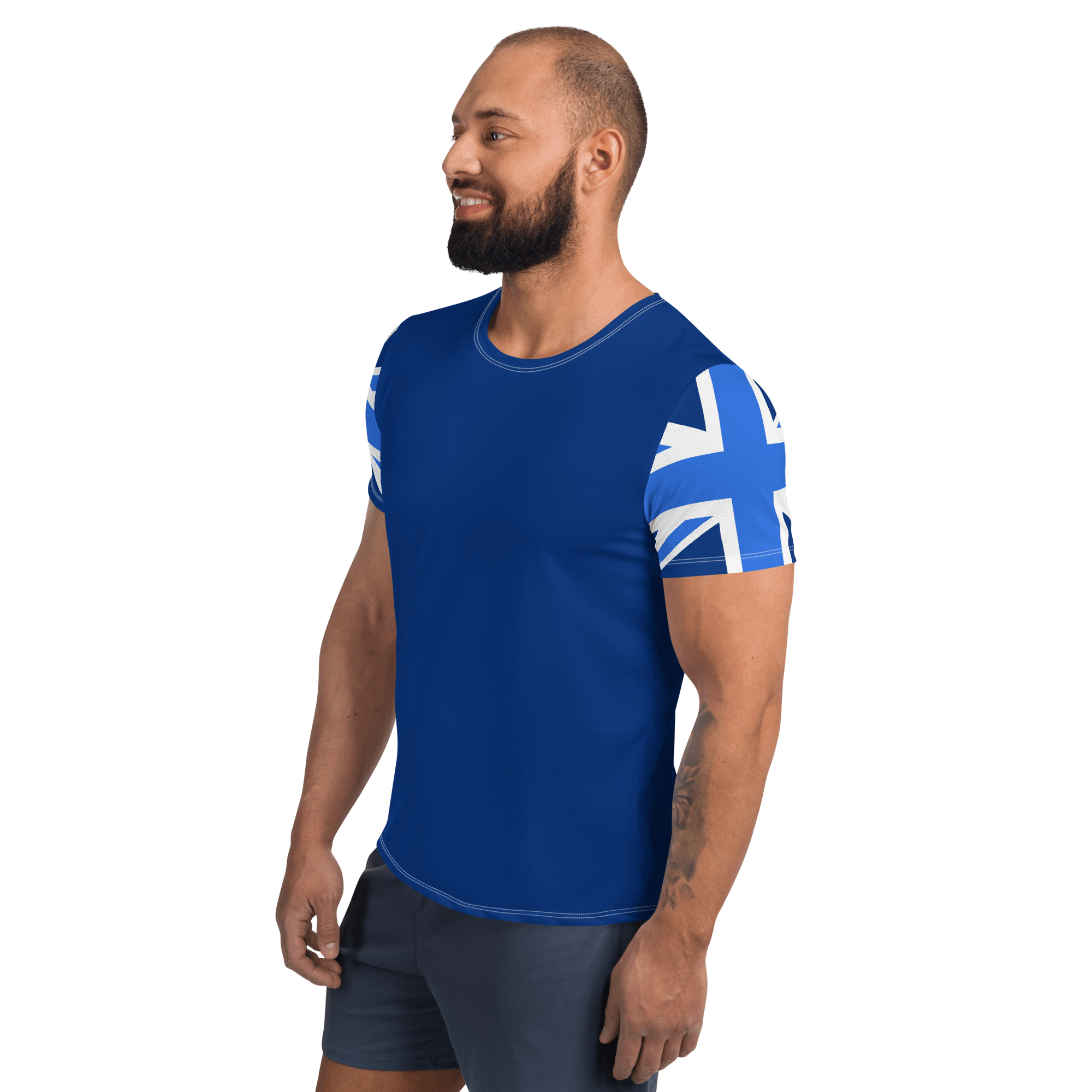 Jolly & Goode Activewear Union Jack Men's Workout Shirt | Blue Cheeky British Style