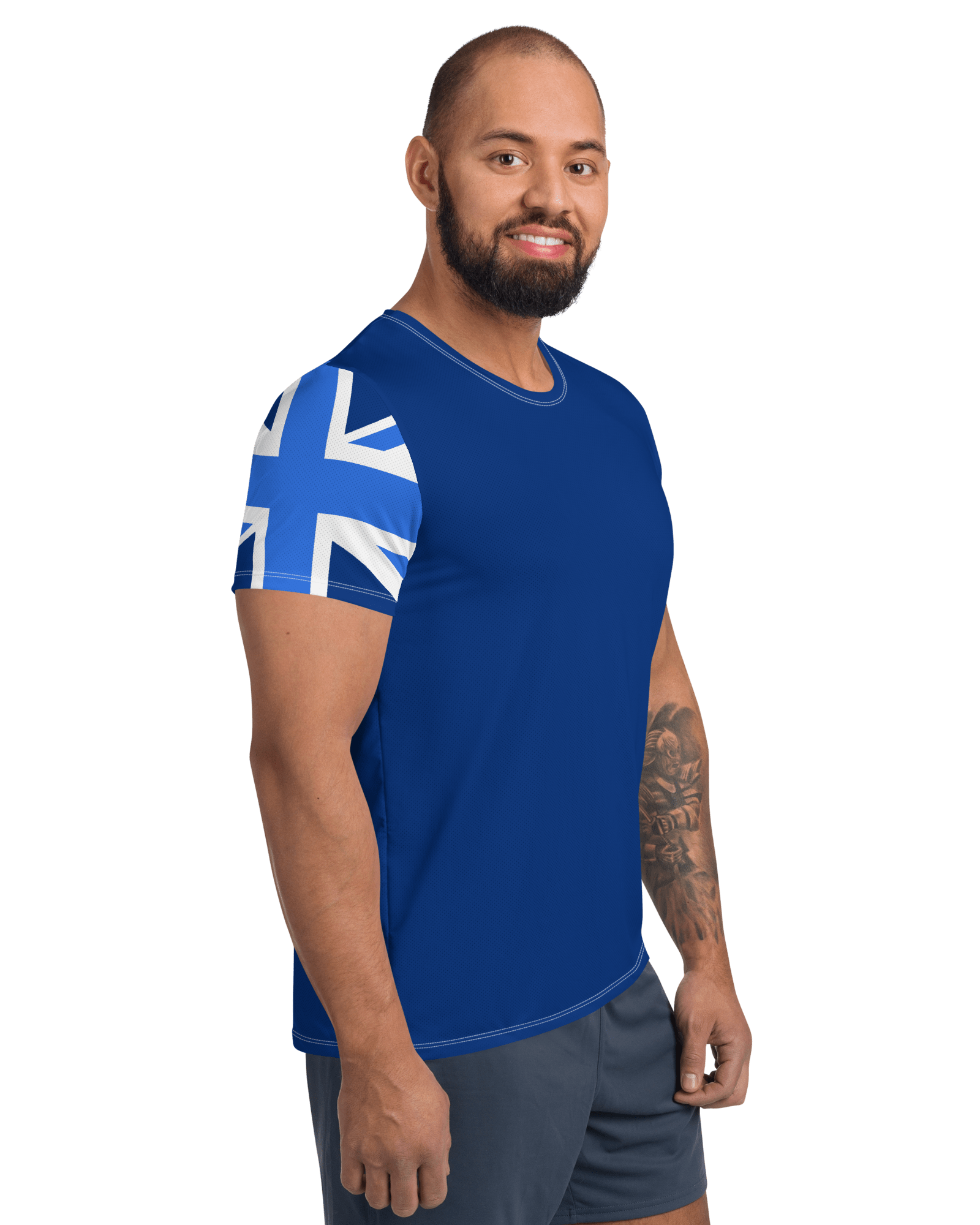 Jolly & Goode Activewear Union Jack Men's Workout Shirt | Blue Cheeky British Style