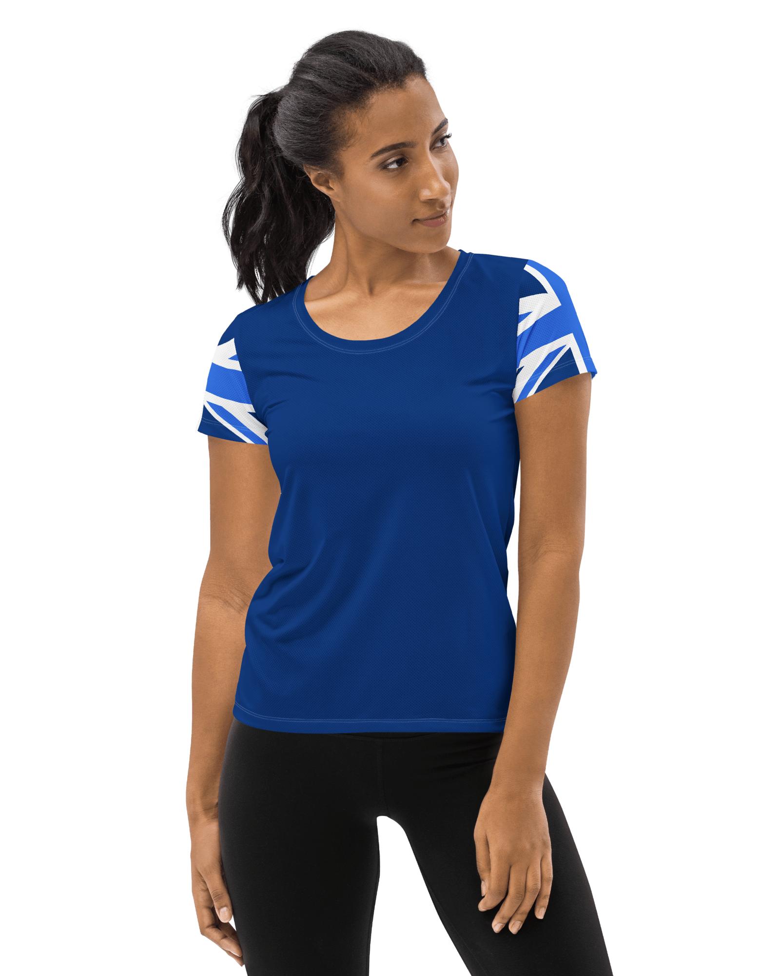 Jolly & Goode Activewear Union Jack Women's Workout Shirt | Blue Cheeky British Style