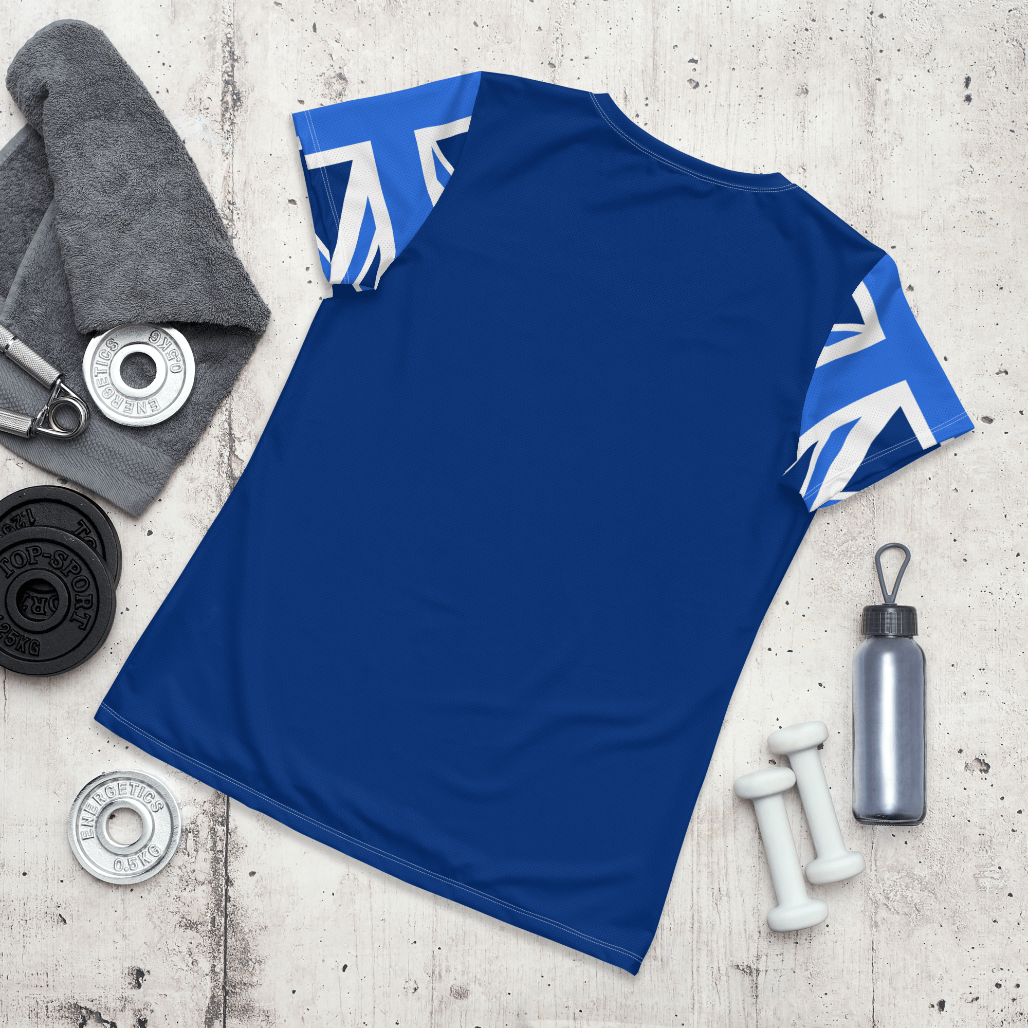 Jolly & Goode Activewear Union Jack Women's Workout Shirt | Blue Cheeky British Style