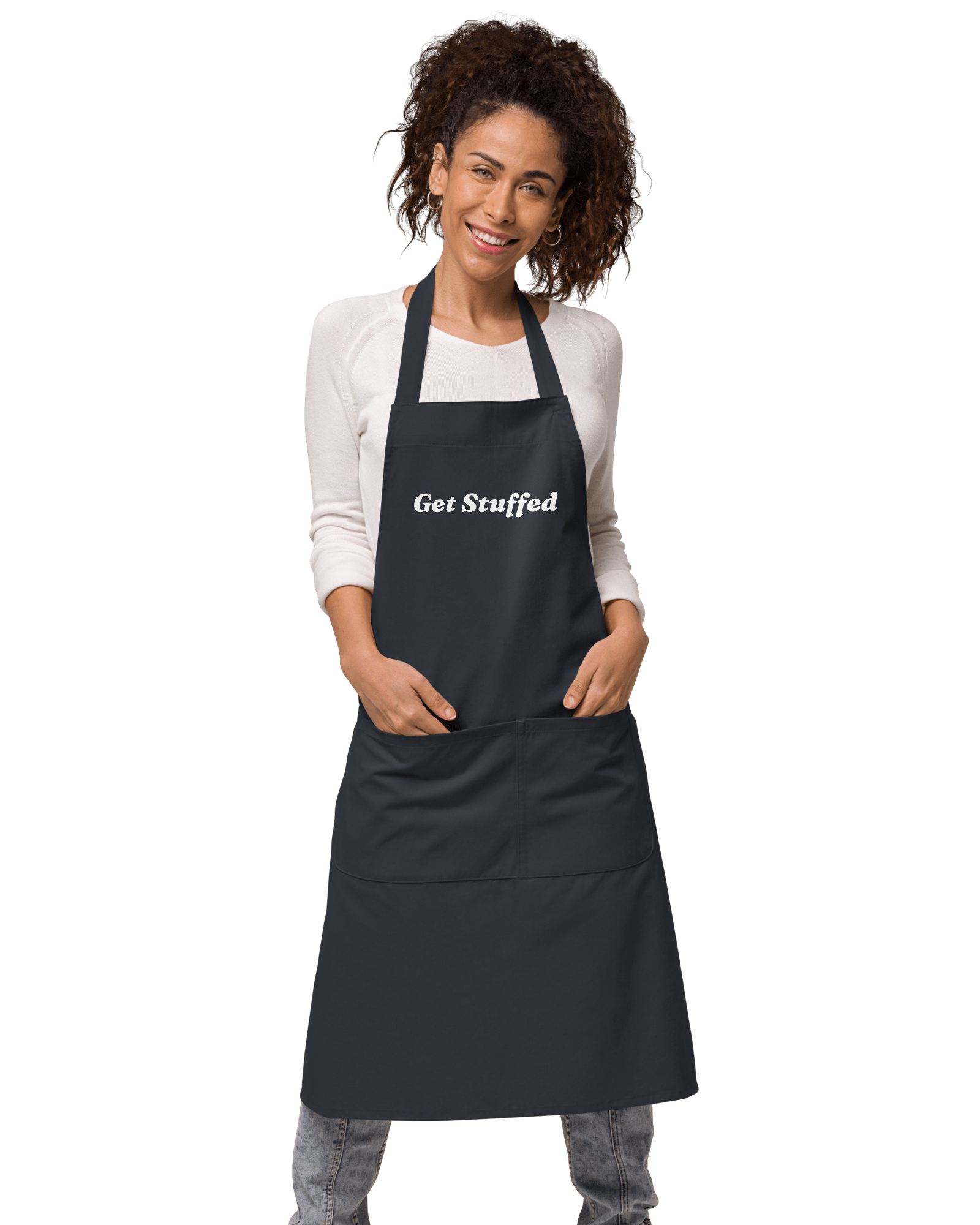 Jolly & Goode Aprons Navy Get Stuffed Organic Cotton Apron Cheeky British Style