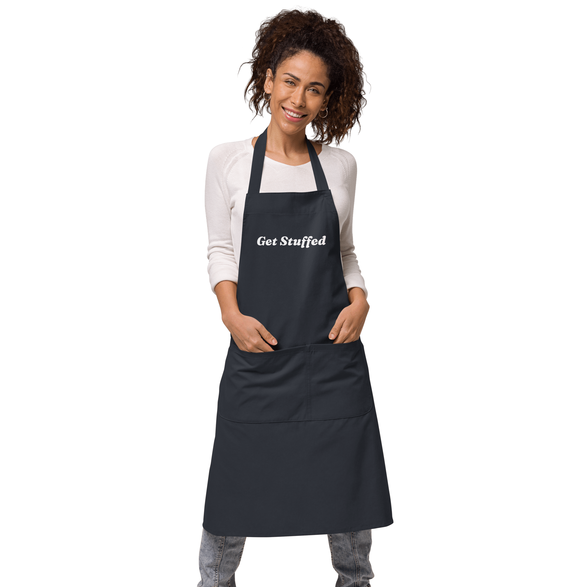 Jolly & Goode Aprons Navy Get Stuffed Organic Cotton Apron Cheeky British Style