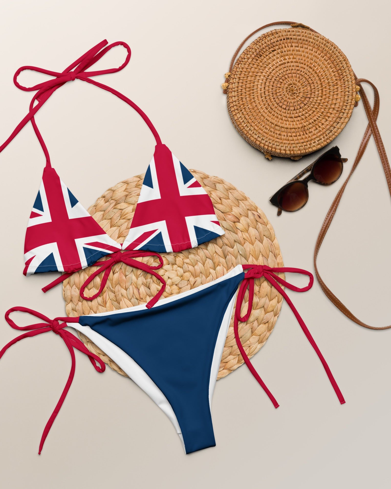 Jolly & Goode Bikini 2XS Union Jack String Bikini Set | Blue Bottom Red Strings Cheeky British Style