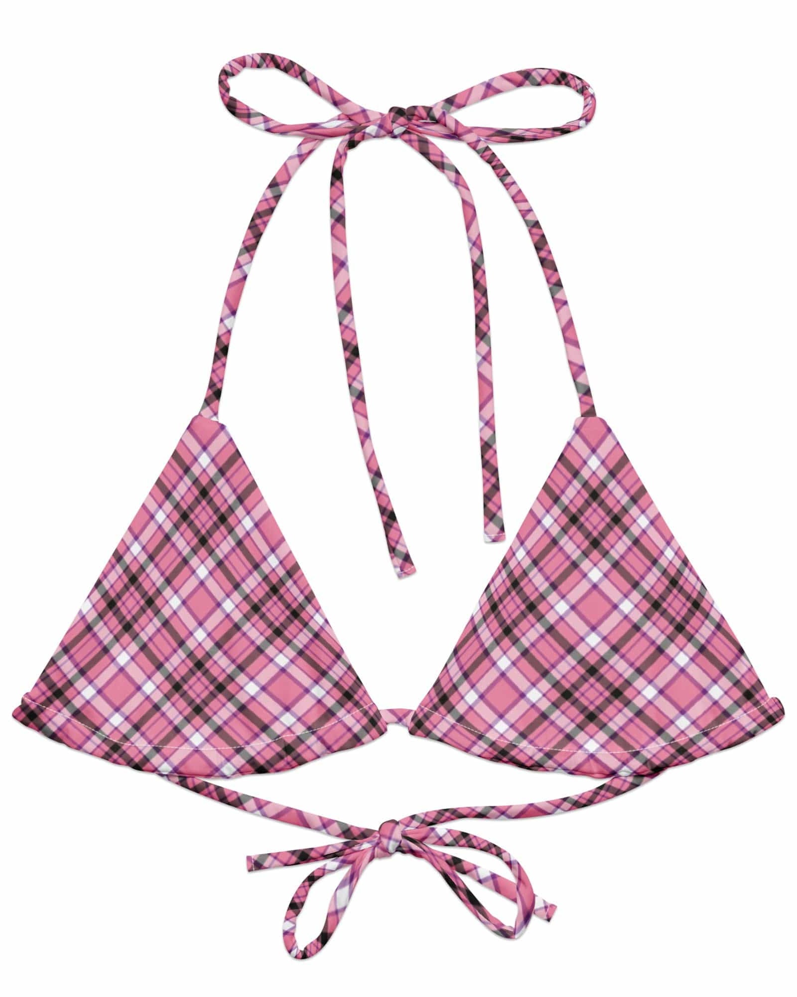 Jolly & Goode Bikini Top 2XS Tweedkini String Bikini Top | Pink & Black Cheeky British Style