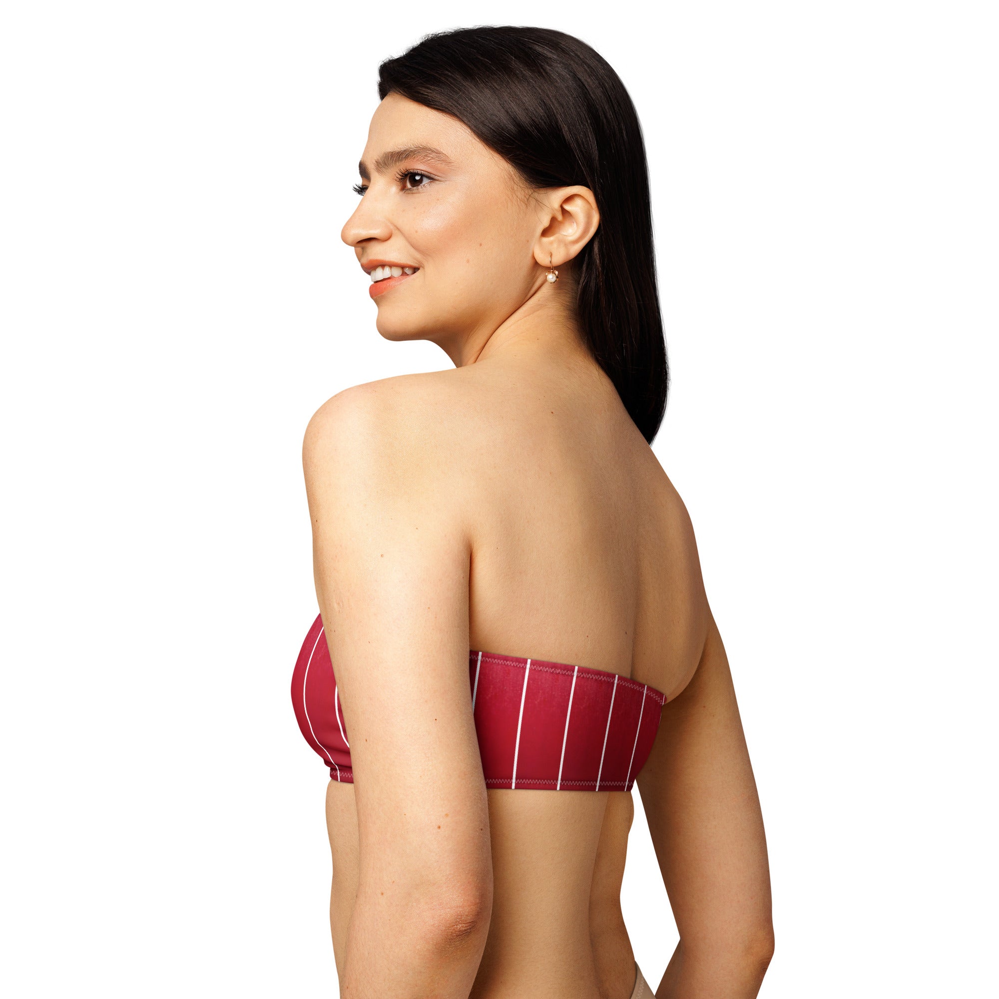 Jolly & Goode Bikini Top Red Rose Petal Pinstripe Bandeau Bikini Top Cheeky British Style