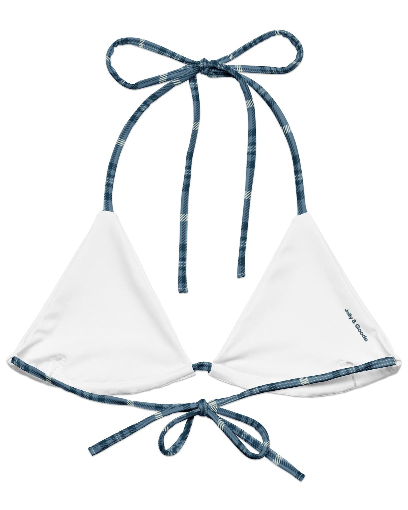 Jolly & Goode Bikini Top Tweedkini String Bikini Top | Blue Cheeky British Style