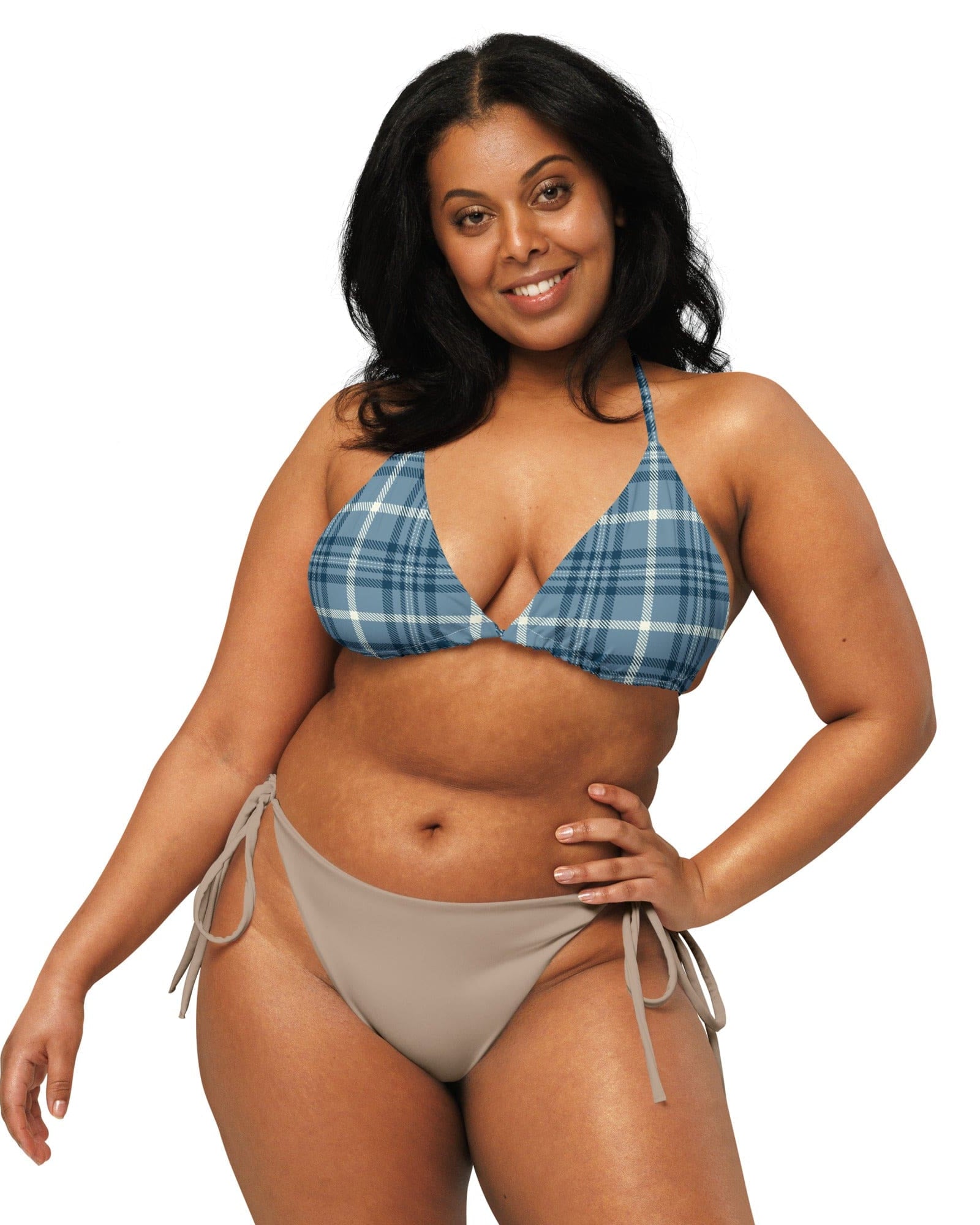 Jolly & Goode Bikini Top Tweedkini String Bikini Top | Blue Cheeky British Style