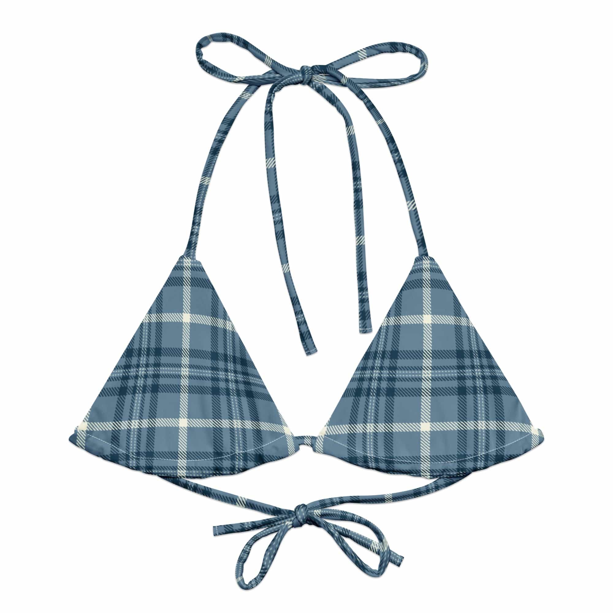 Jolly & Goode Bikini Top Tweedkini String Bikini Top | Blue Cheeky British Style