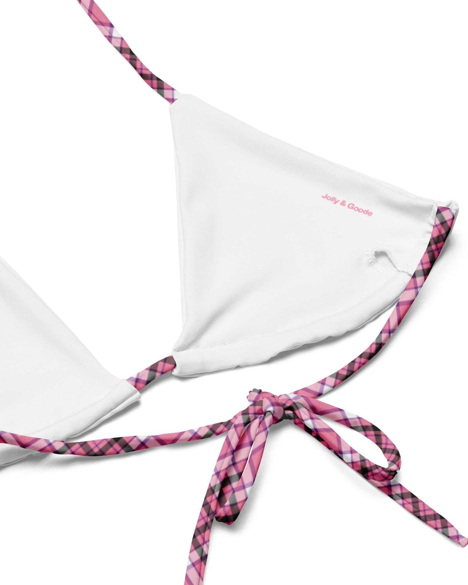 Jolly & Goode Bikini Top Tweedkini String Bikini Top | Pink & Black Cheeky British Style