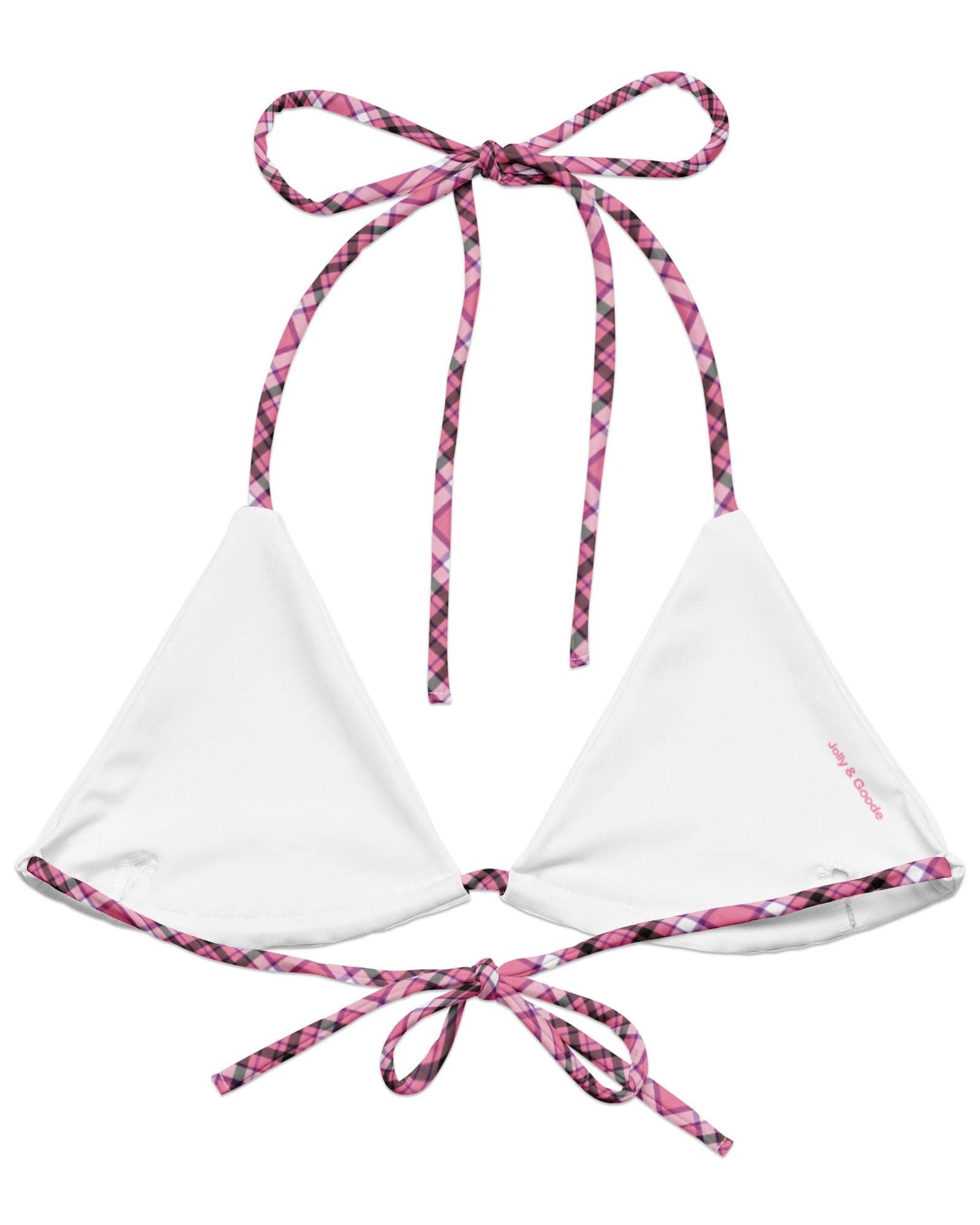 Jolly & Goode Bikini Top Tweedkini String Bikini Top | Pink & Black Cheeky British Style