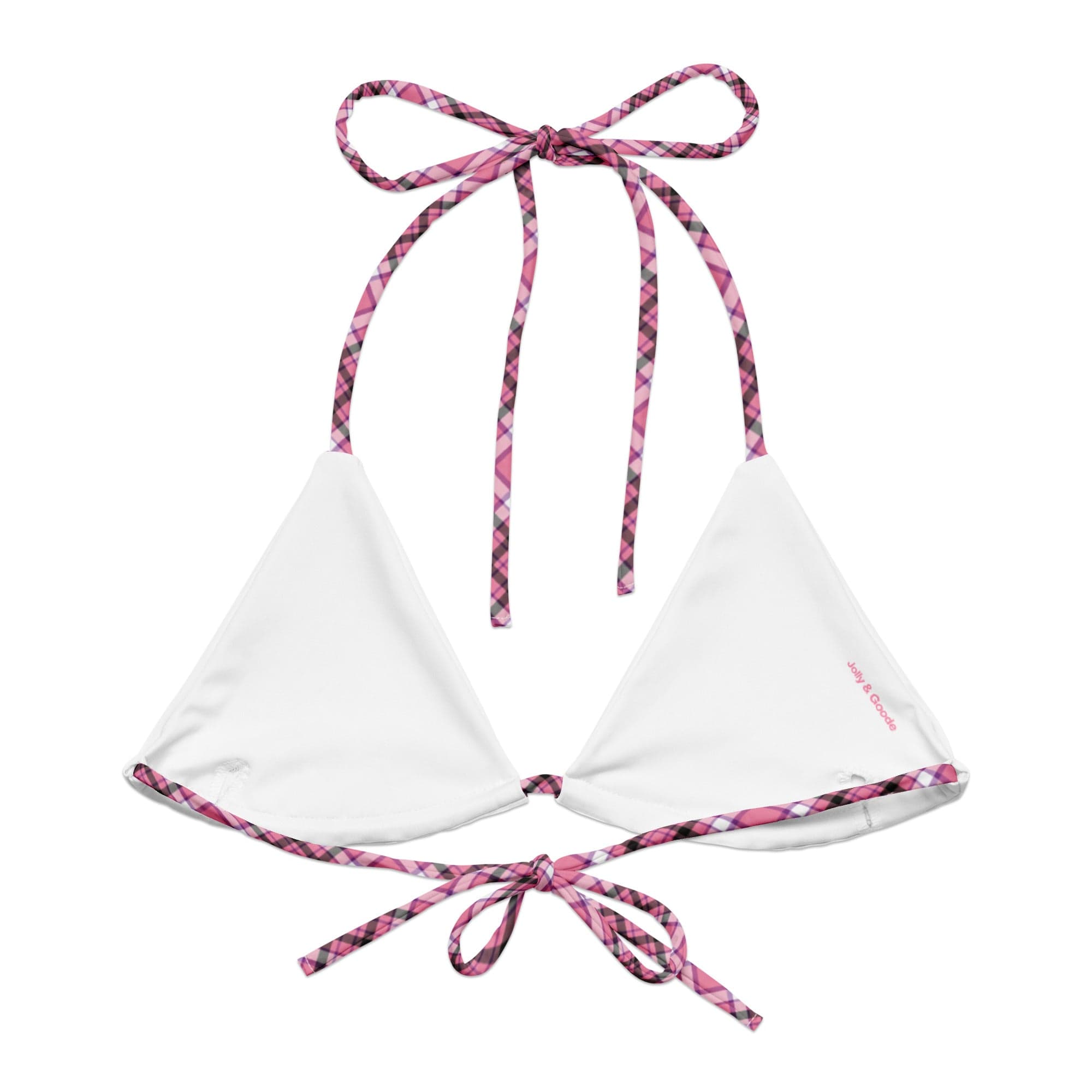 Jolly & Goode Bikini Top Tweedkini String Bikini Top | Pink & Black Cheeky British Style