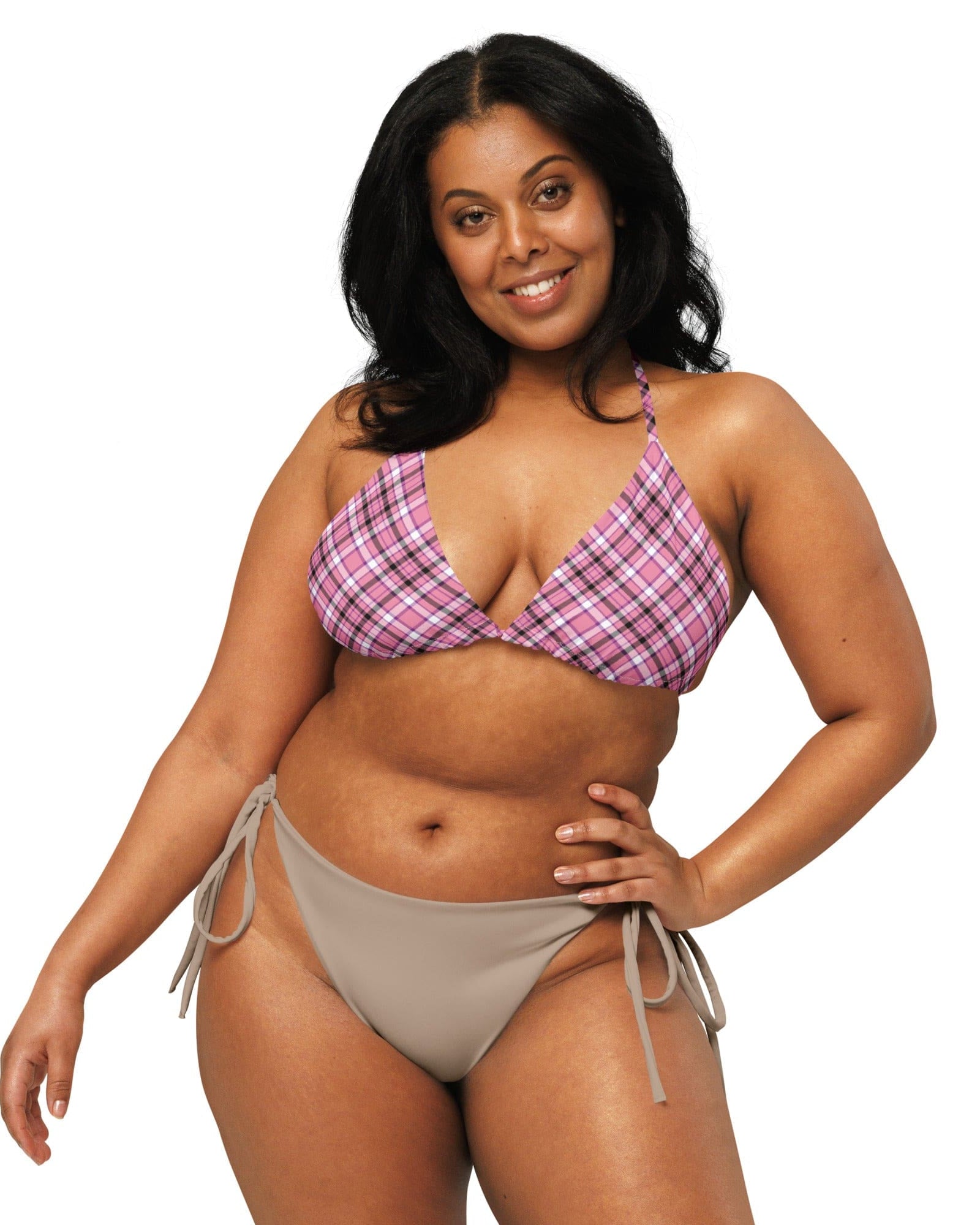 Jolly & Goode Bikini Top Tweedkini String Bikini Top | Pink & Black Cheeky British Style