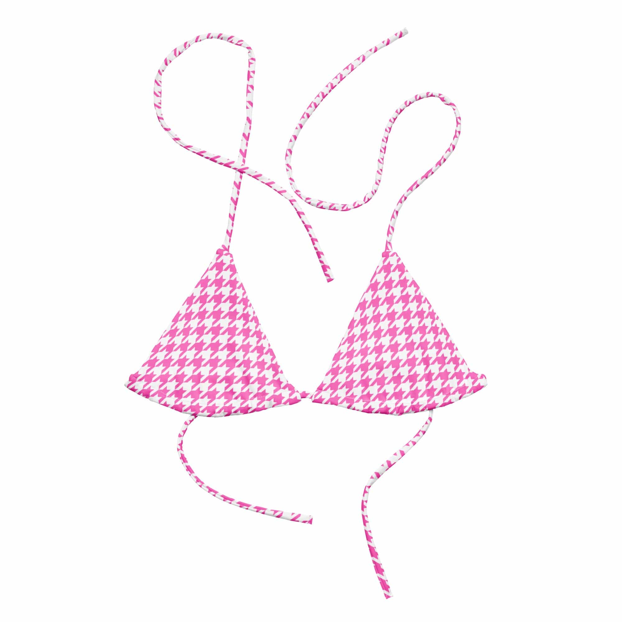 Jolly & Goode Bikini Top Tweedkini String Bikini Top | Pink Houndstooth Cheeky British Style