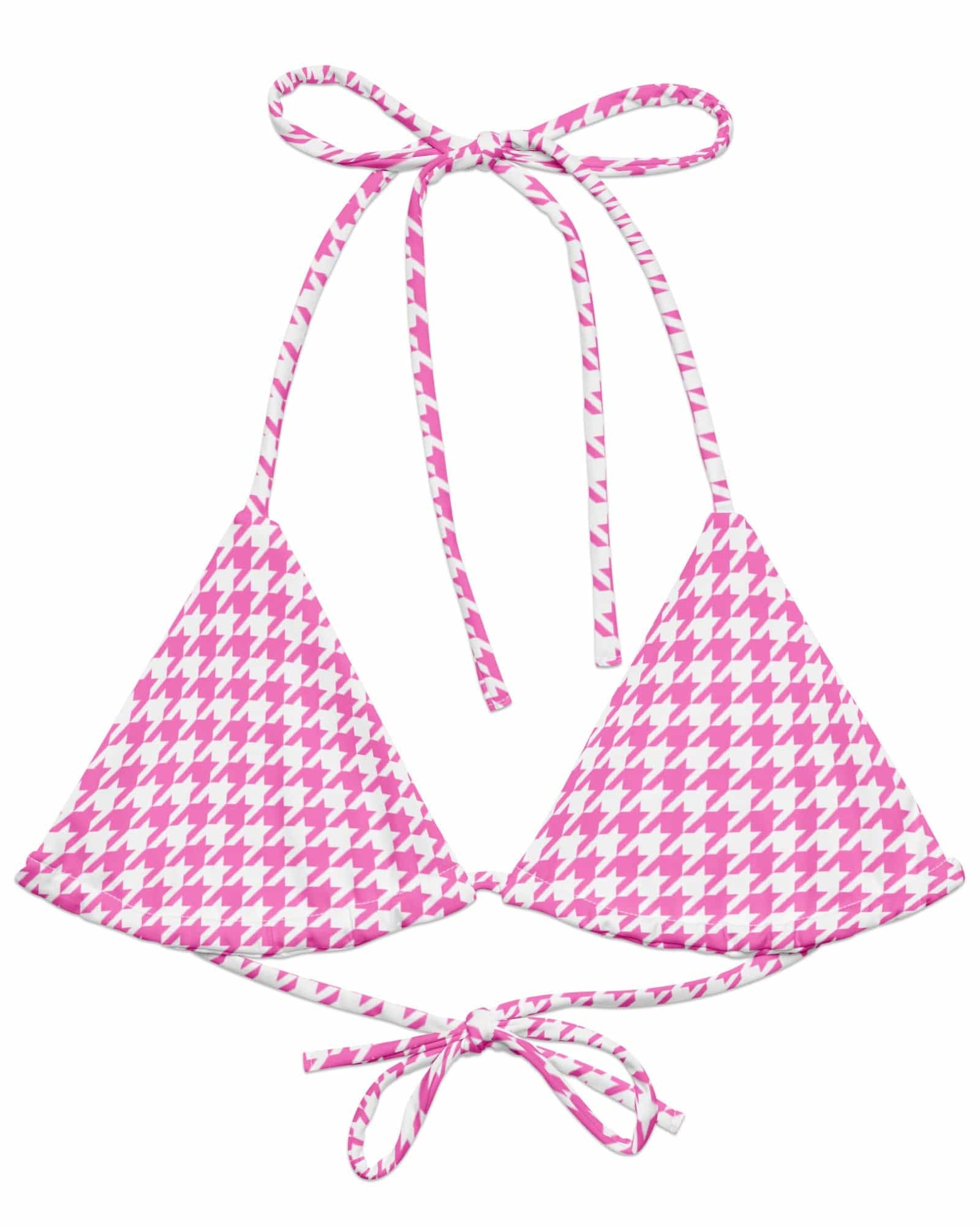 Jolly & Goode Bikini Top Tweedkini String Bikini Top | Pink Houndstooth Cheeky British Style