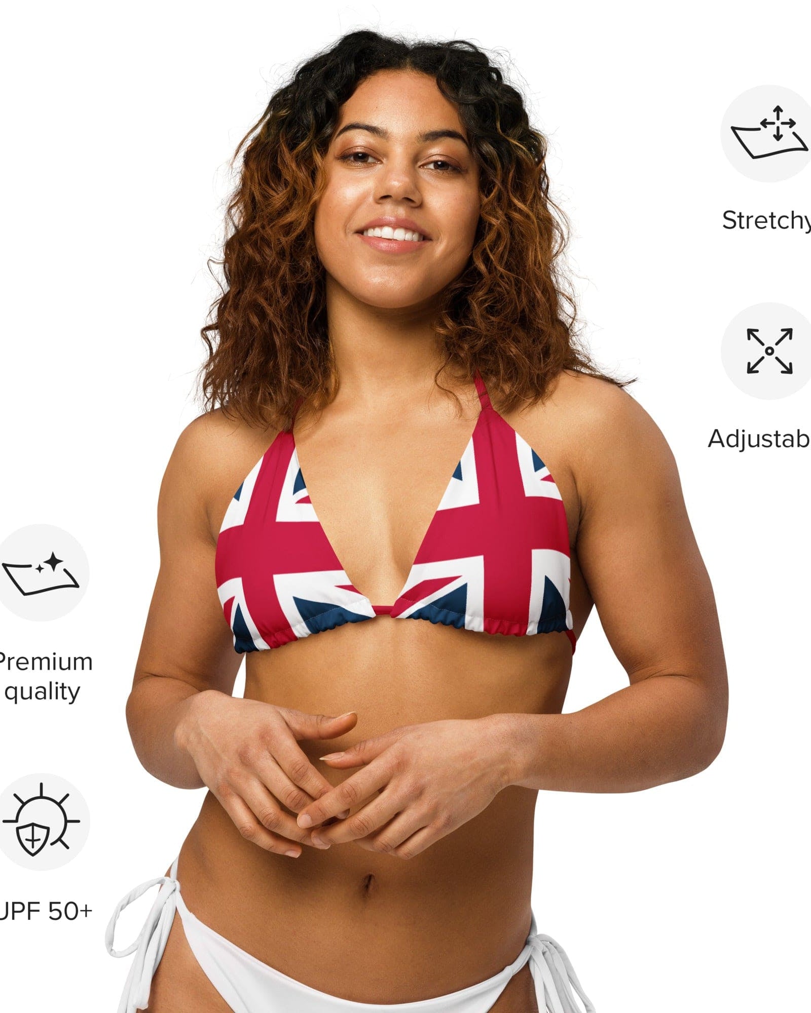 Jolly & Goode Bikini Top Union Jack String Bikini Top | Red Strings | Removable Padding Cheeky British Style