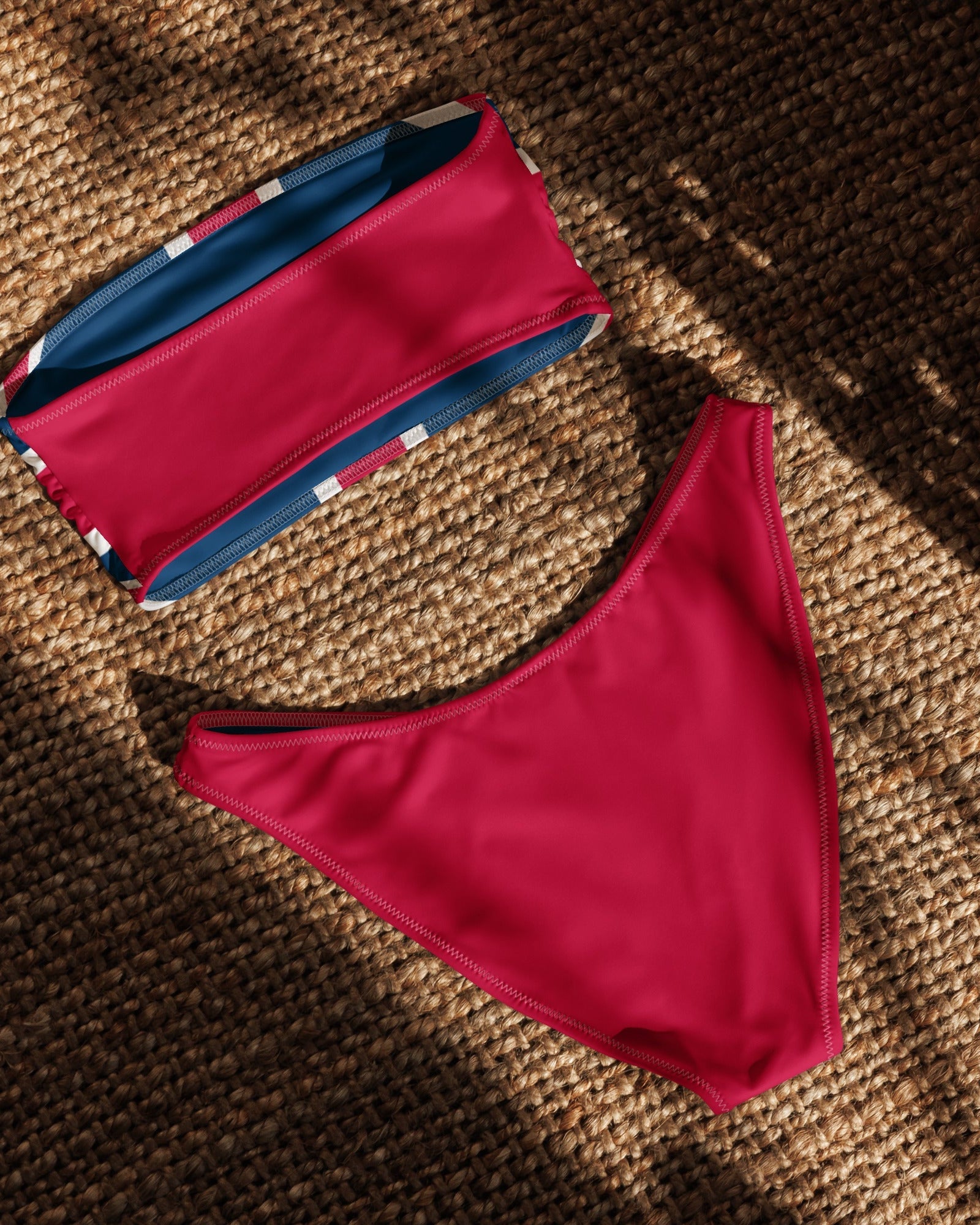 Jolly & Goode Bikini Union Jack Bandeau Bikini with Red V-Cut Bikini Bottom Cheeky British Style
