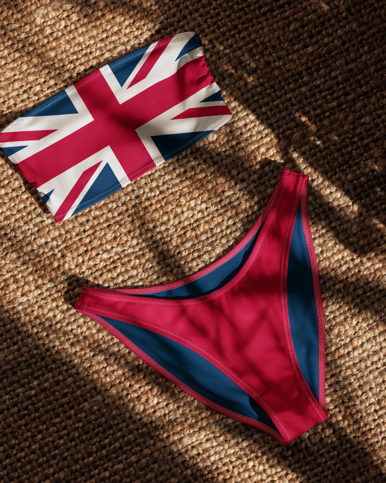 Jolly & Goode Bikini Union Jack Bandeau Bikini with Red V-Cut Bikini Bottom Cheeky British Style