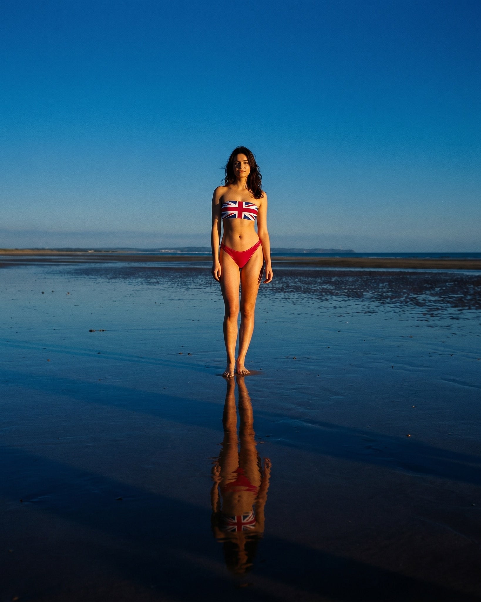 Jolly & Goode Bikini Union Jack Bandeau Bikini with Red V-Cut Bikini Bottom Cheeky British Style
