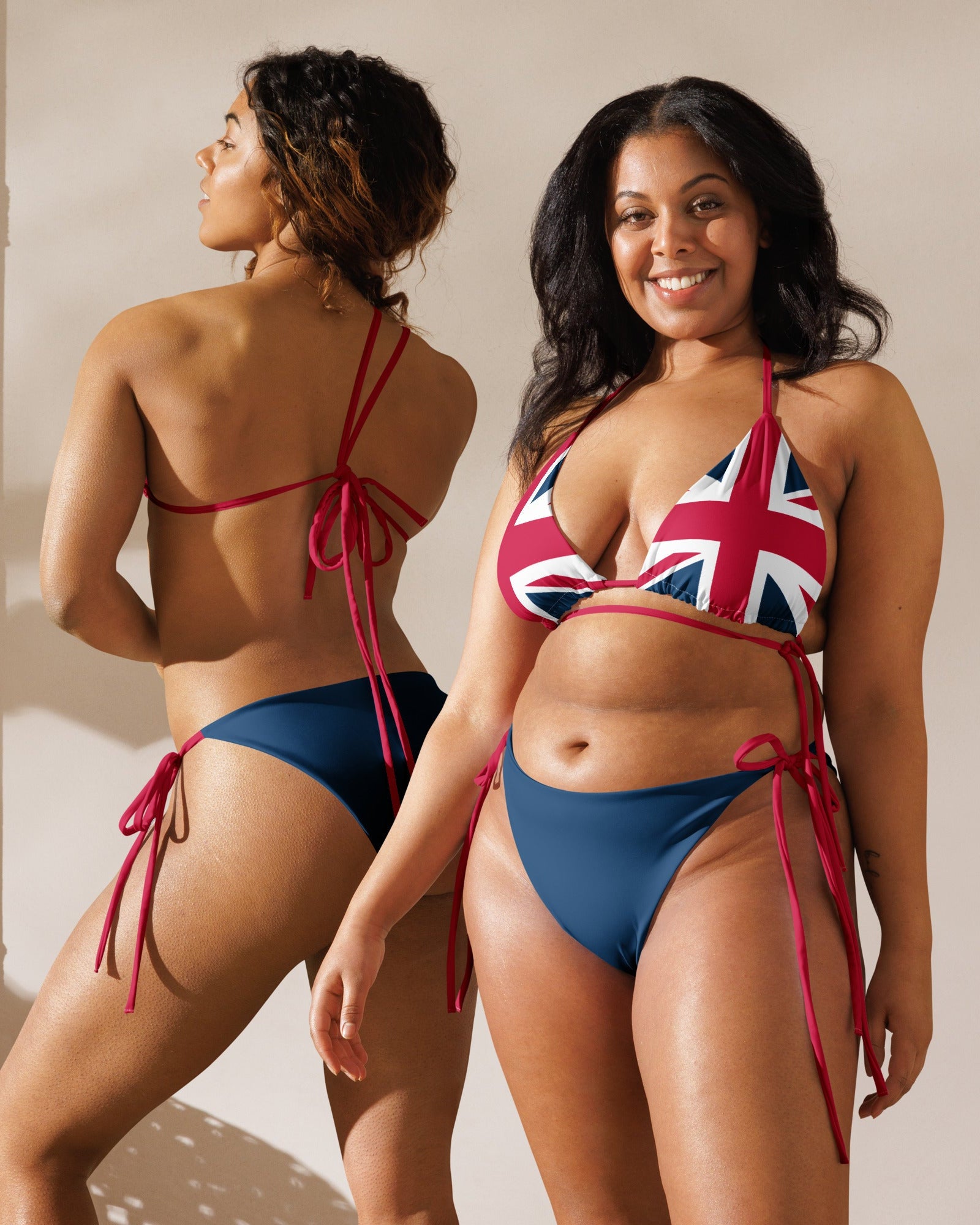 Jolly & Goode Bikini Union Jack String Bikini Set | Blue Bottom Red Strings Cheeky British Style