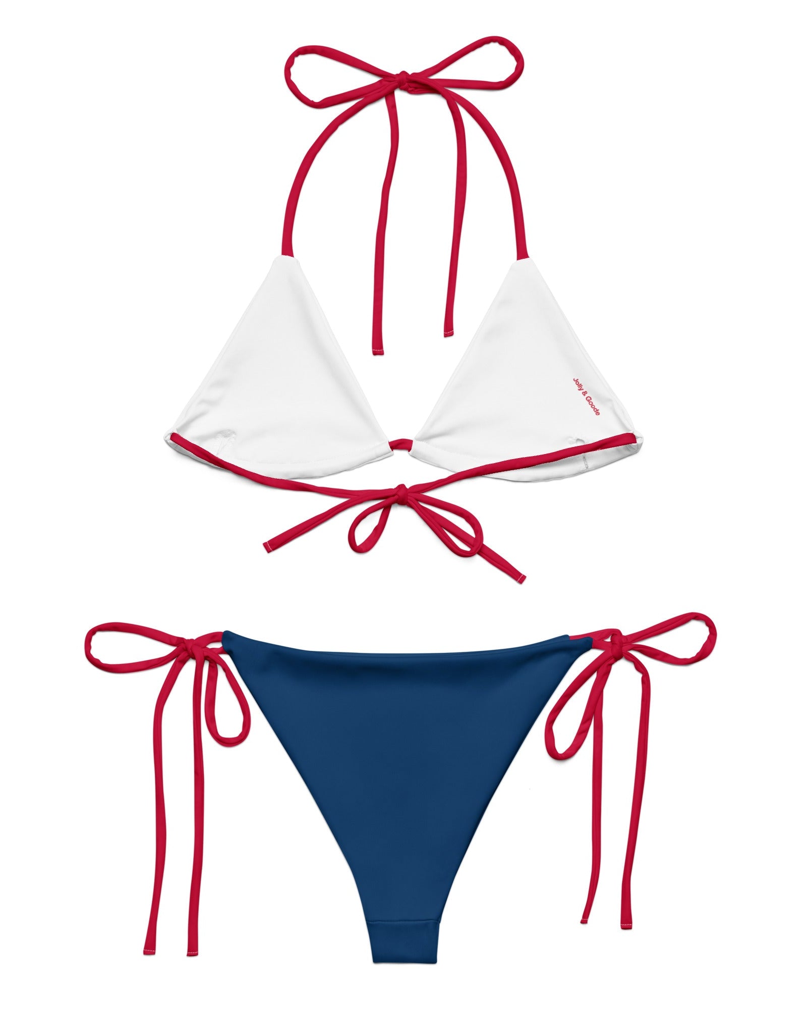 Jolly & Goode Bikini Union Jack String Bikini Set | Blue Bottom Red Strings Cheeky British Style