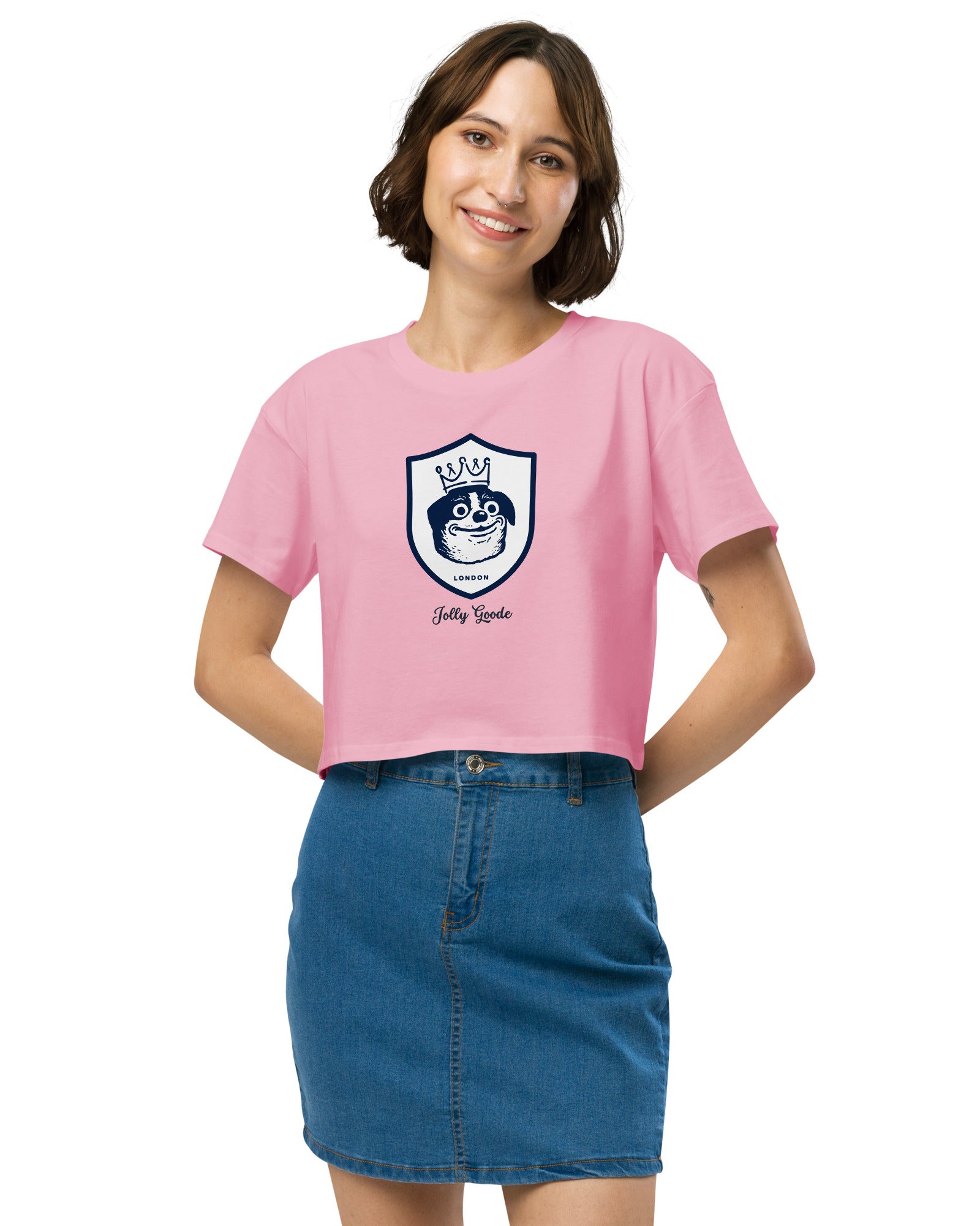 Jolly & Goode Crop Tops Bubblegum / XS Jolly Goode London Crowned Dog Shield Crop Top Cheeky British Style