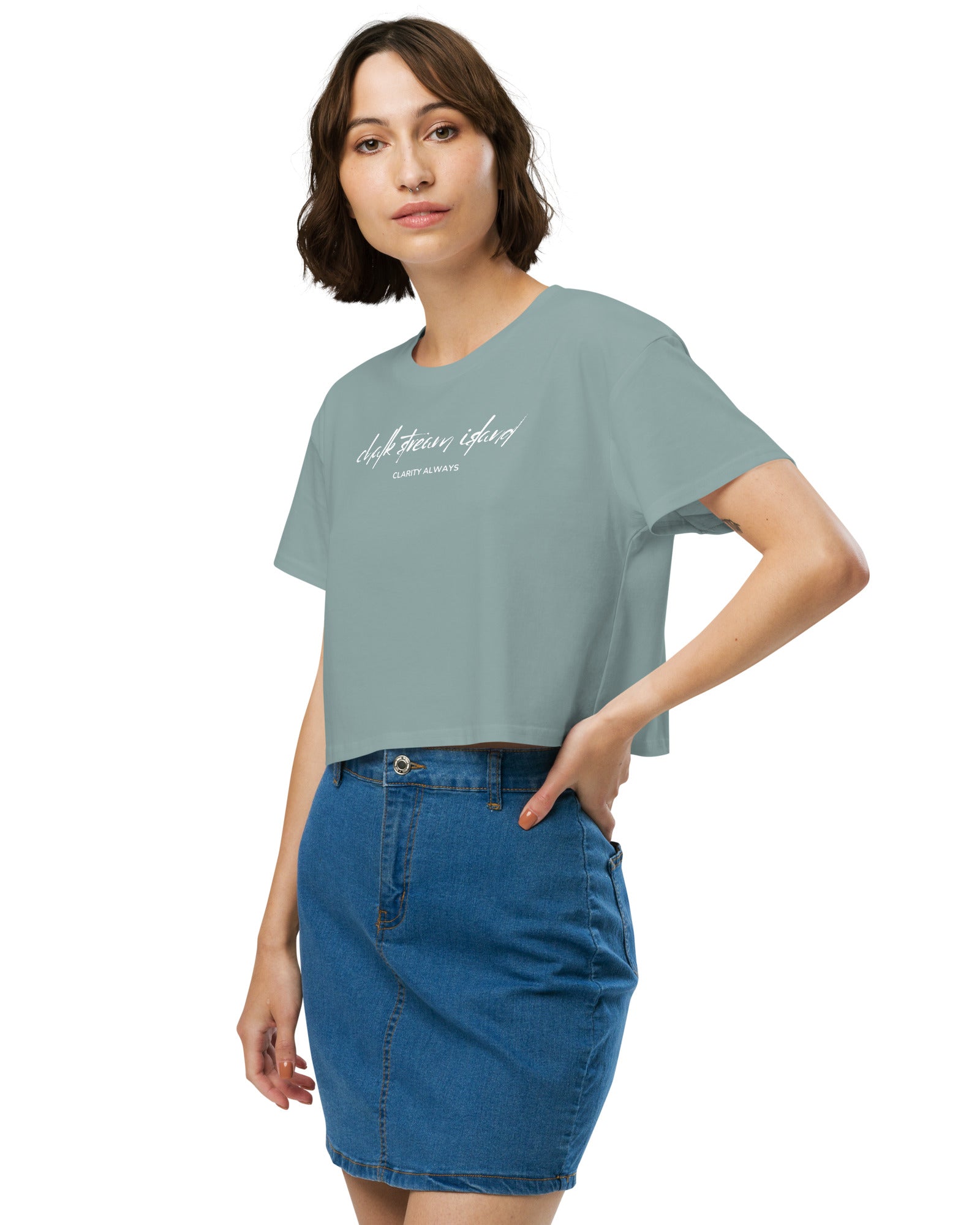 Jolly & Goode Crop Tops Chalk Stream Island | Clarity Always | Cotton Crop Top Cheeky British Style