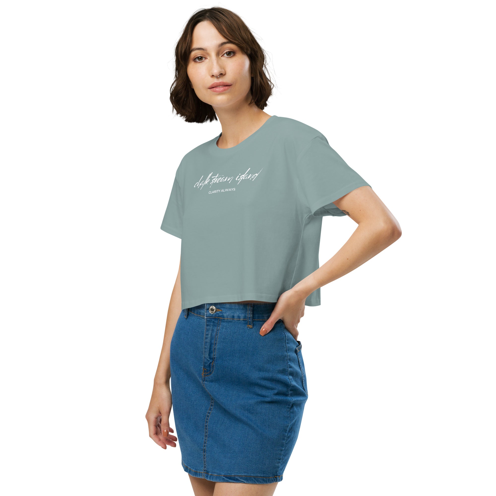 Jolly & Goode Crop Tops Chalk Stream Island | Clarity Always | Cotton Crop Top Cheeky British Style