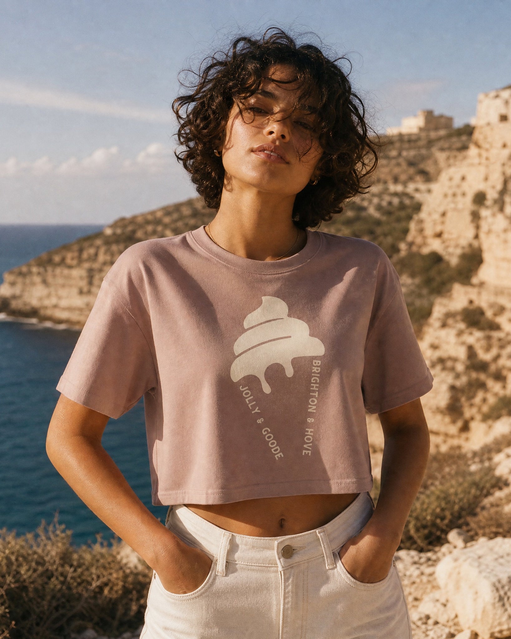 Jolly & Goode Crop Tops Hazy Pink / XS Brighton & Hove Ice Cream Crop Top Cheeky British Style