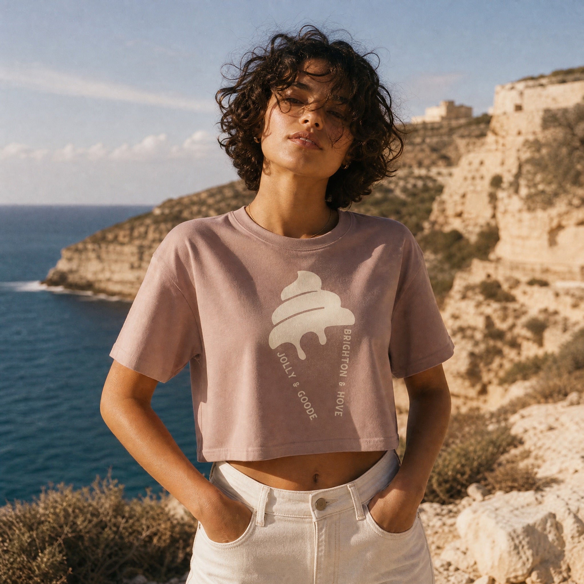 Jolly & Goode Crop Tops Hazy Pink / XS Brighton & Hove Ice Cream Crop Top Cheeky British Style
