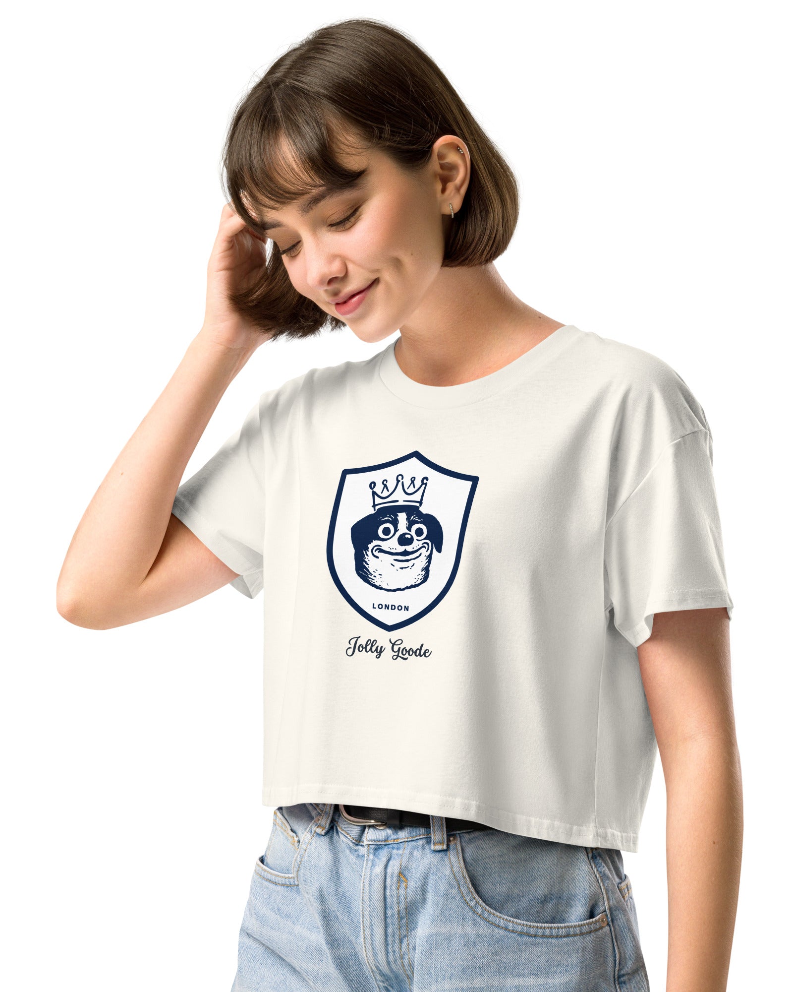 Jolly & Goode Crop Tops Jolly Goode London Crowned Dog Shield Crop Top Cheeky British Style