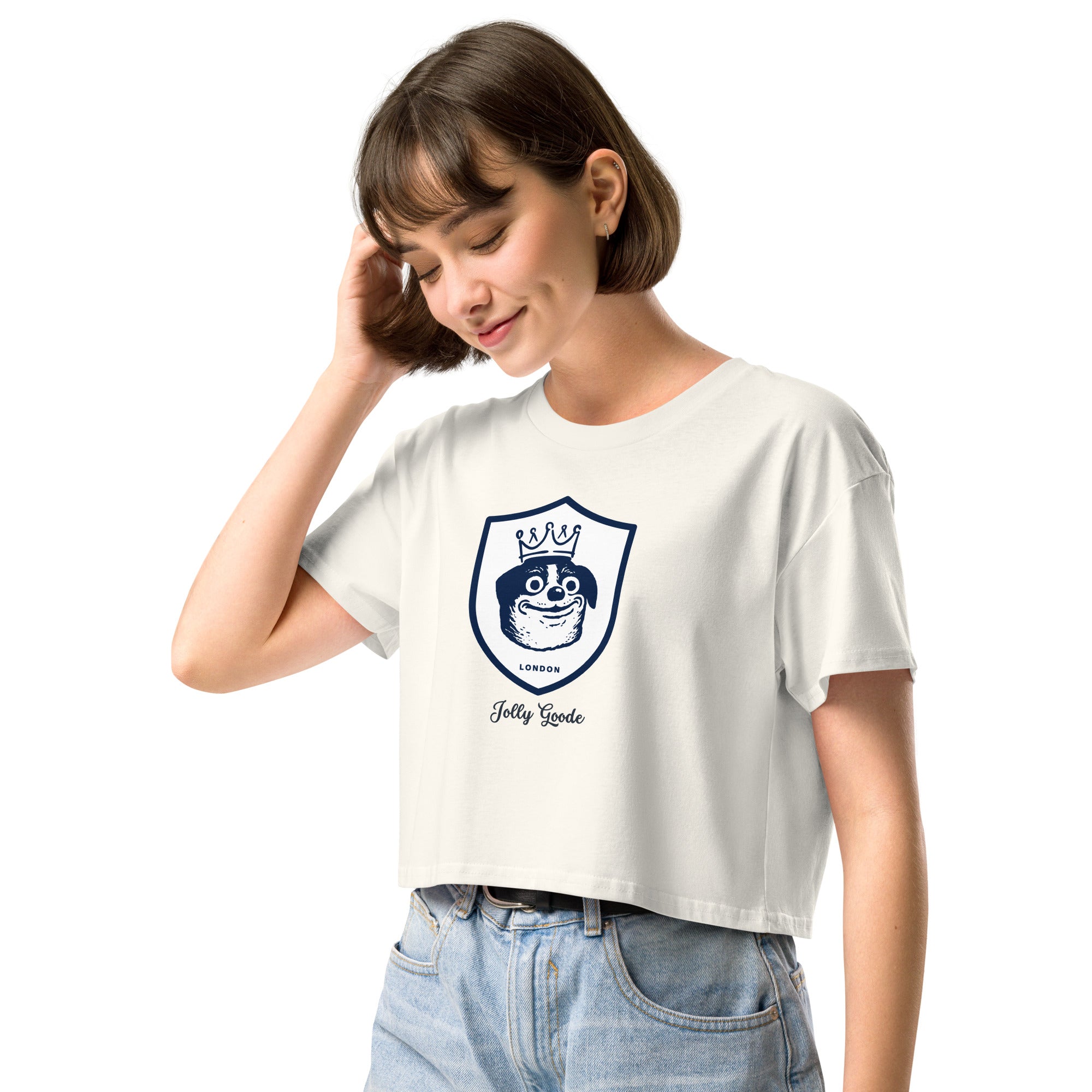 Jolly & Goode Crop Tops Jolly Goode London Crowned Dog Shield Crop Top Cheeky British Style