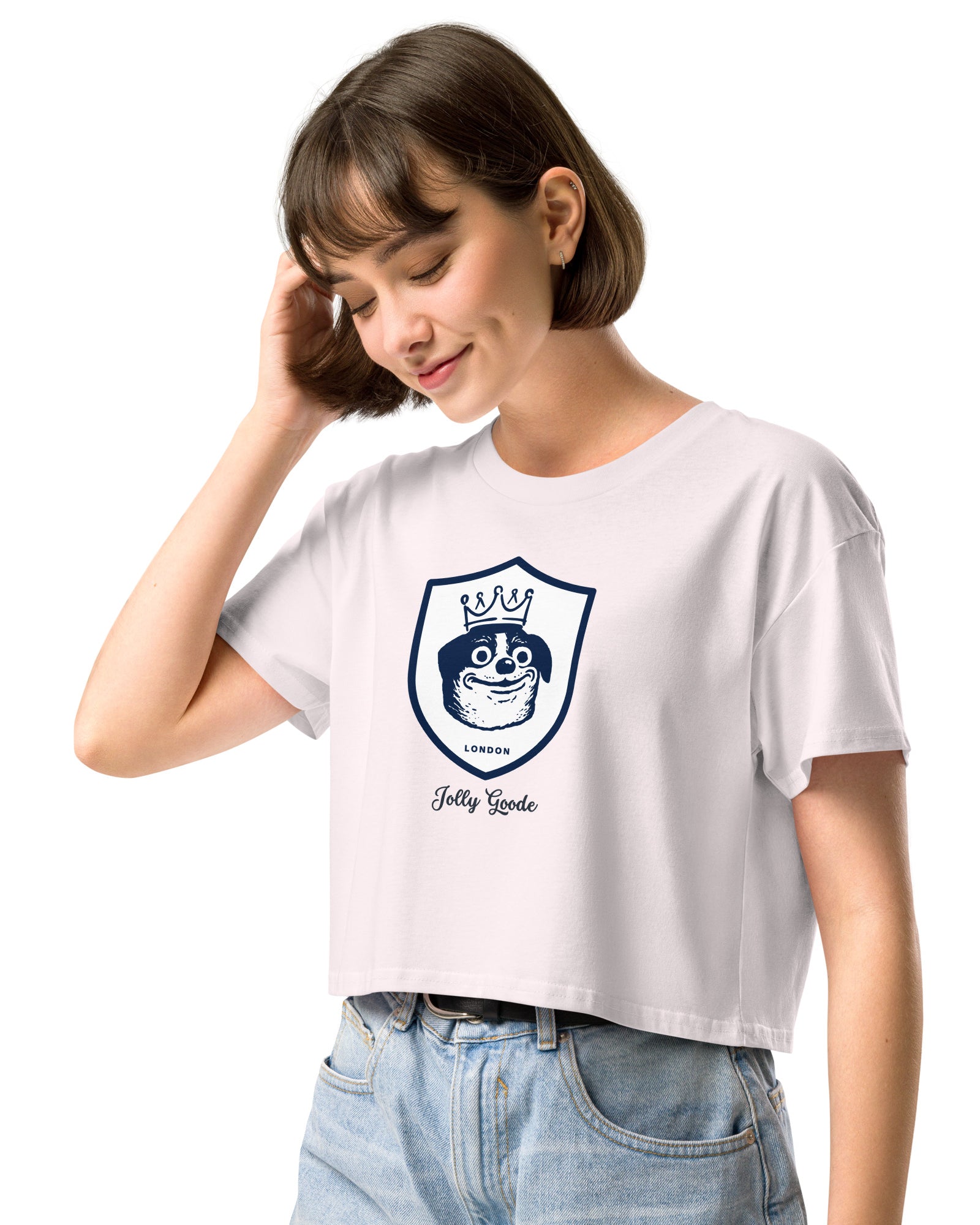 Jolly & Goode Crop Tops Jolly Goode London Crowned Dog Shield Crop Top Cheeky British Style