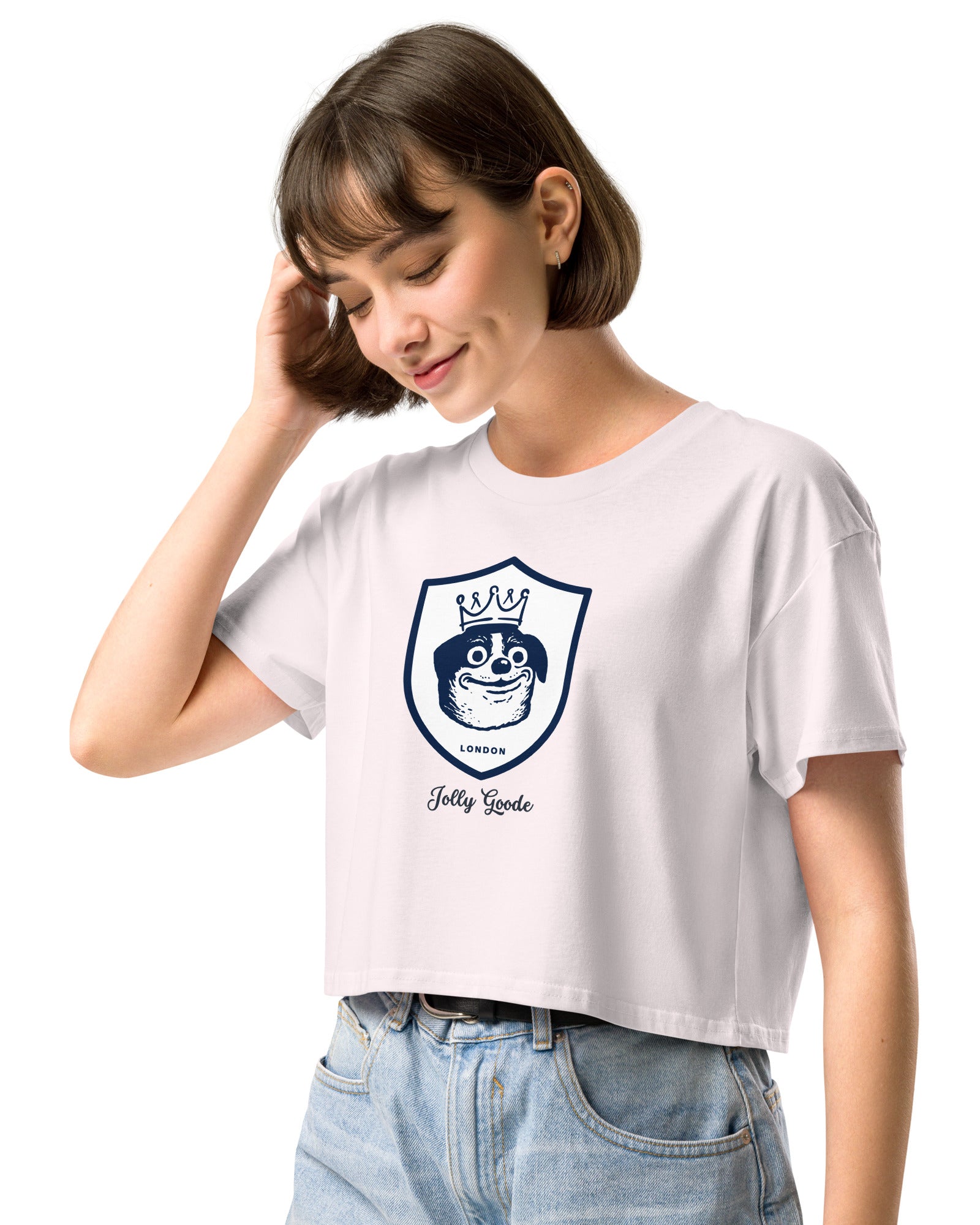 Jolly & Goode Crop Tops Jolly Goode London Crowned Dog Shield Crop Top Cheeky British Style