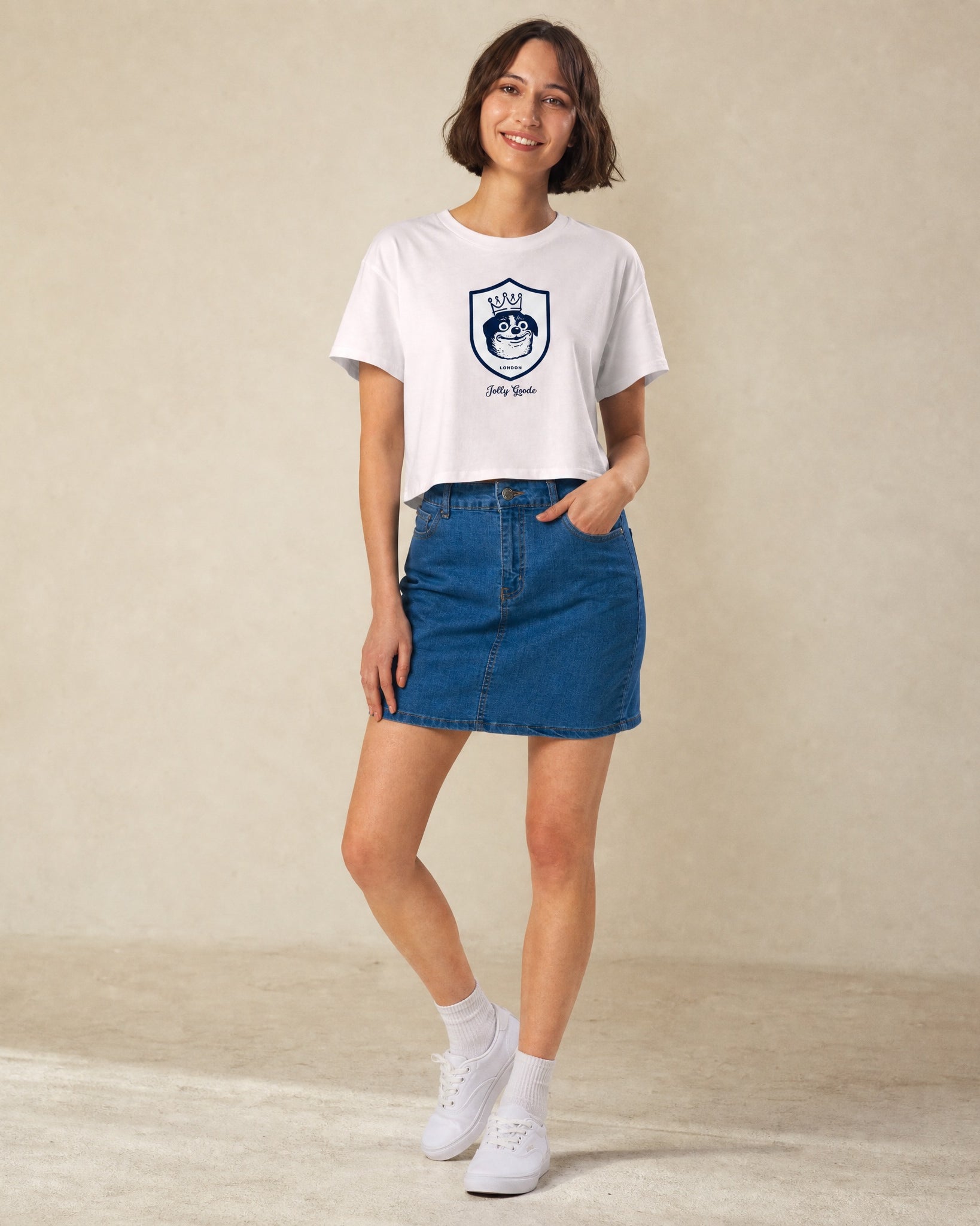 Jolly & Goode Crop Tops Orchid / XS Jolly Goode London Crowned Dog Shield Crop Top Cheeky British Style