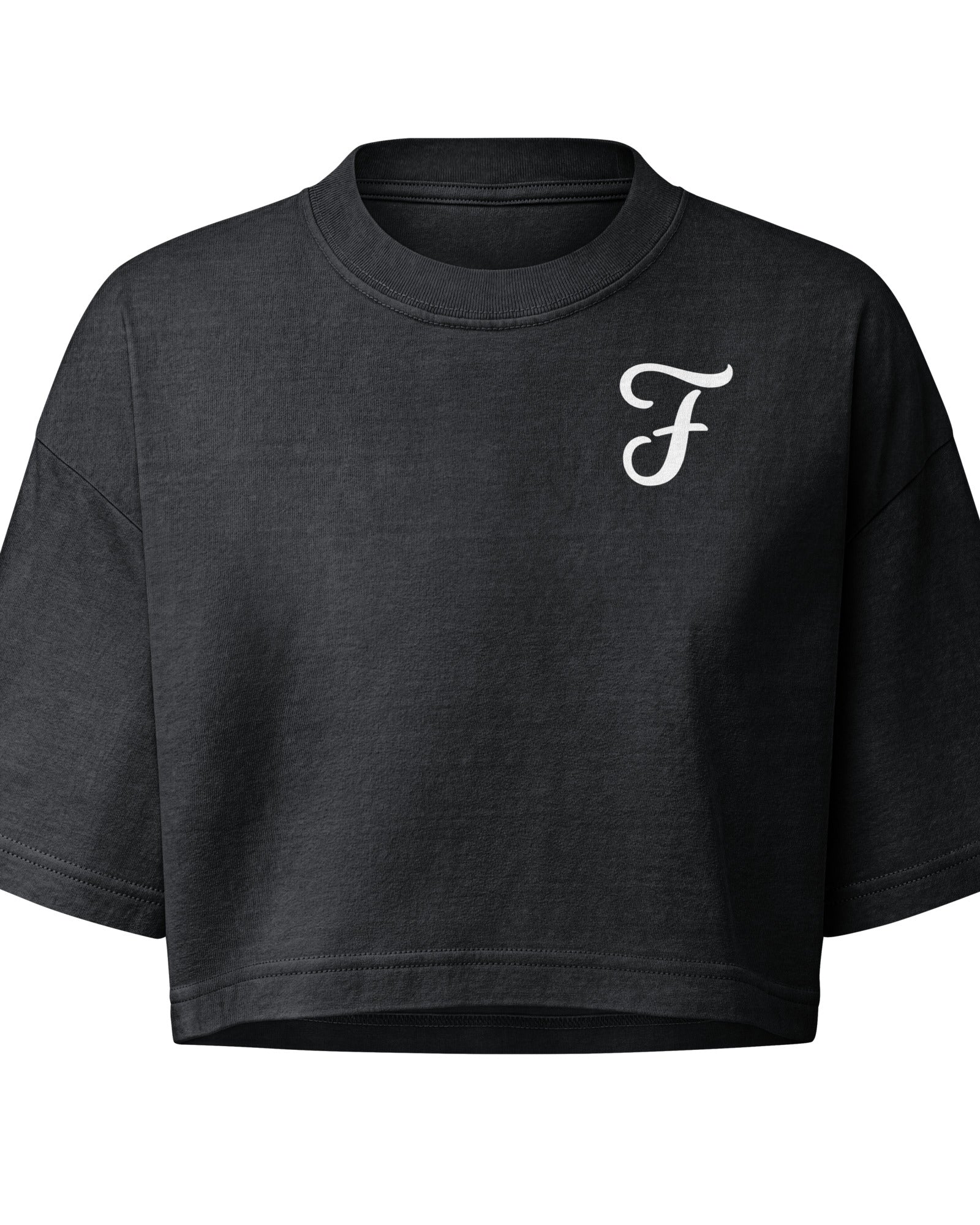 Jolly & Goode Crop Tops Washed Black / S Fanciful & Fulsome Boxy Cropped Tee Cheeky British Style