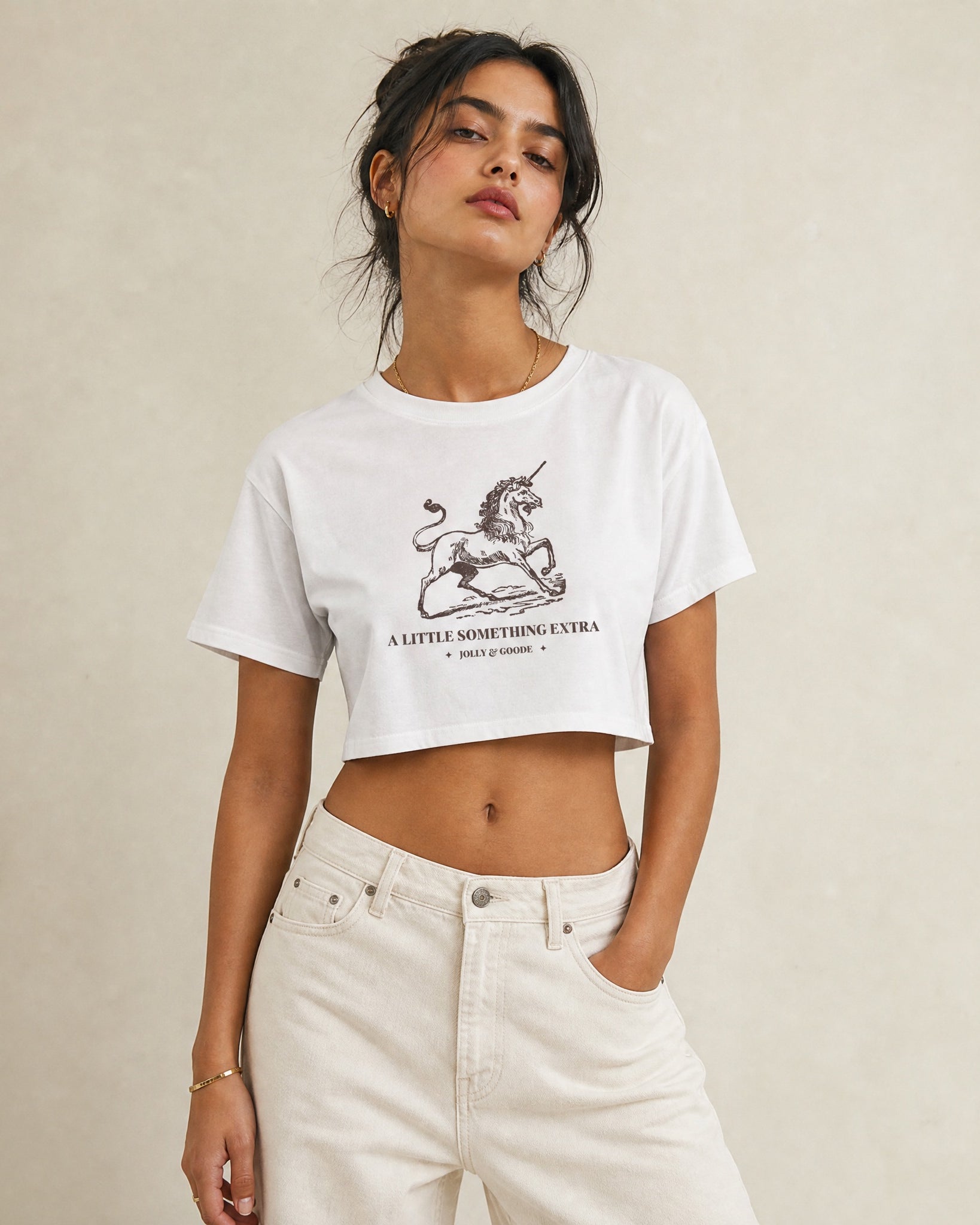 Jolly & Goode Crop Tops White / XS A Little Something Extra Unicorn Crop Top Cheeky British Style