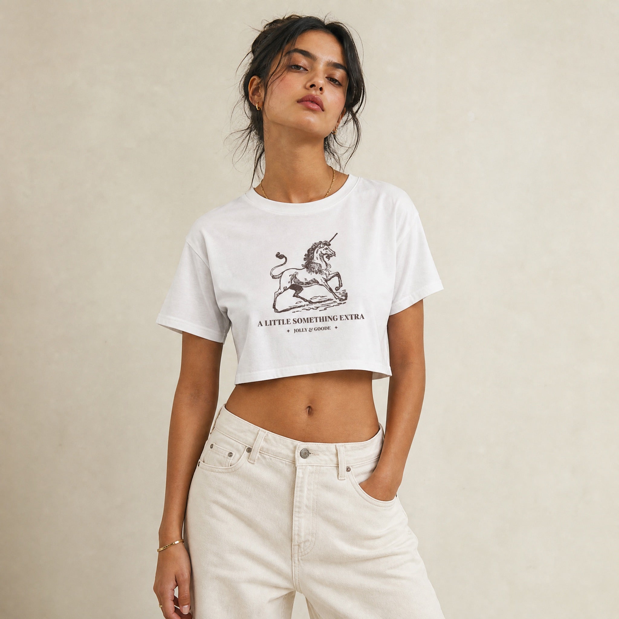 Jolly & Goode Crop Tops White / XS A Little Something Extra Unicorn Crop Top Cheeky British Style