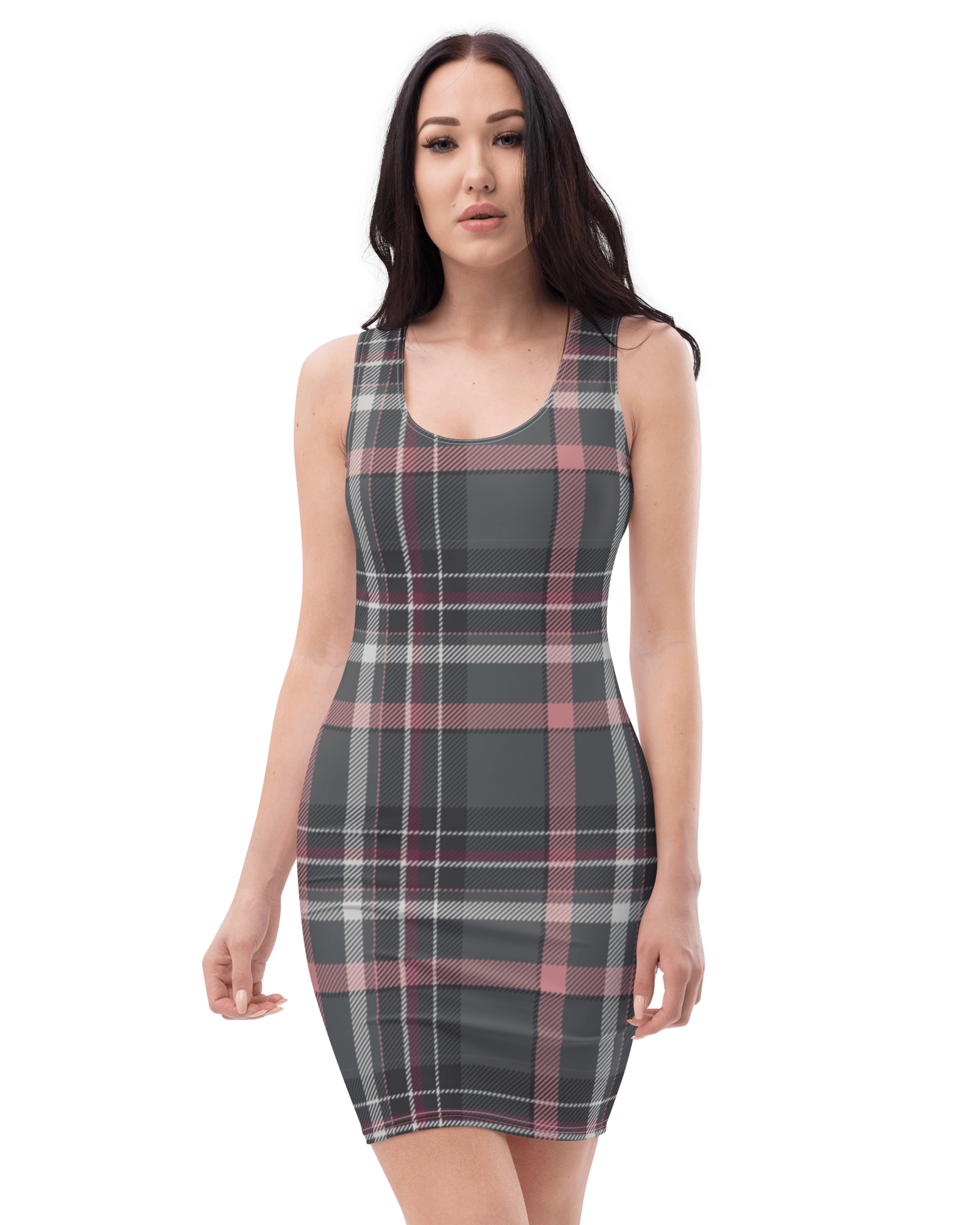 Jolly & Goode Dresses Tartan Pink Fitted Dress | Bodycon Dress Cheeky British Style