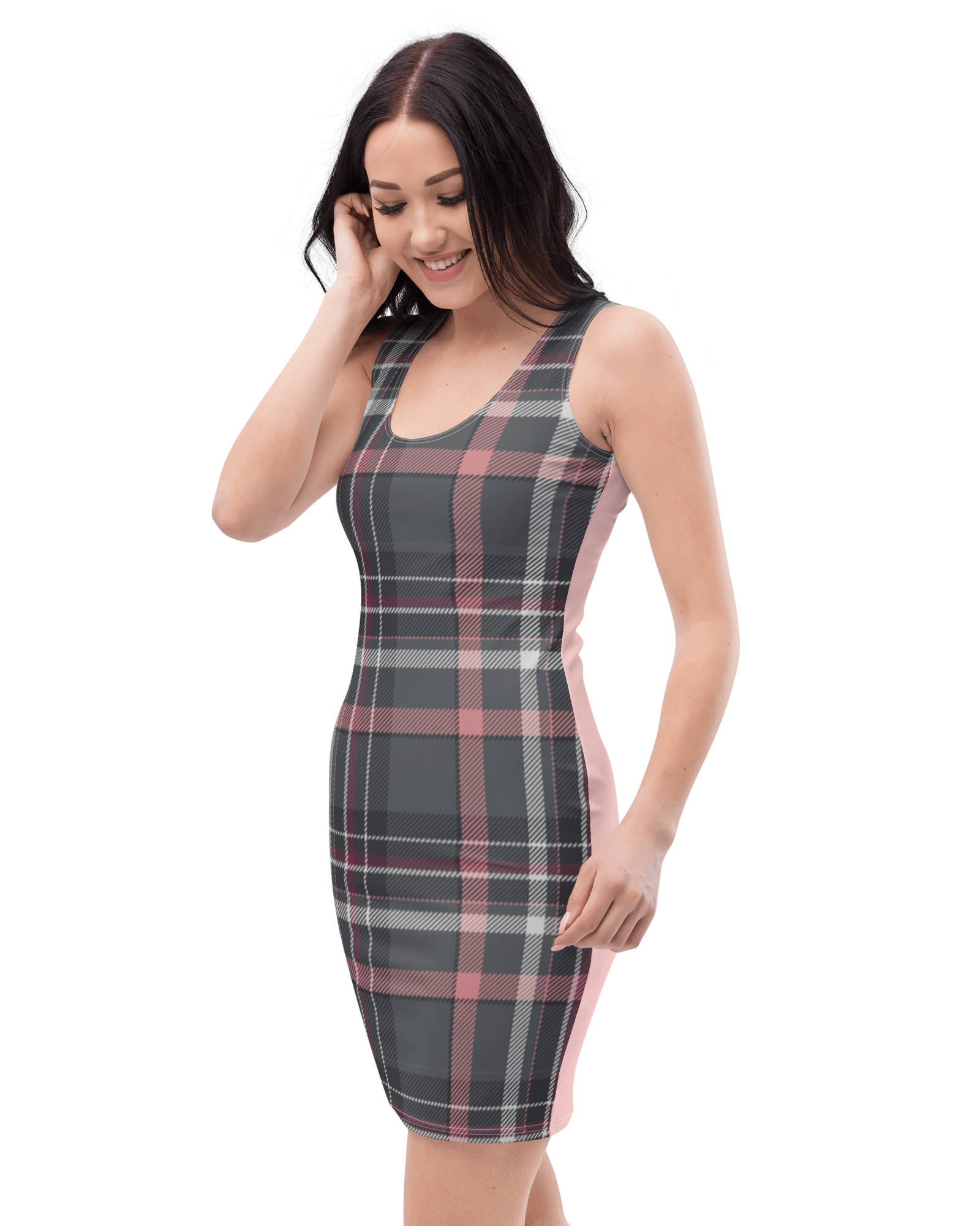 Jolly & Goode Dresses XS Tartan Pink Fitted Dress | Bodycon Dress Cheeky British Style