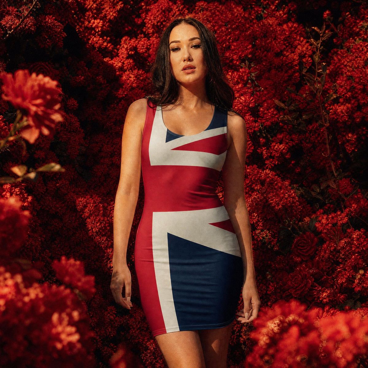 union jack mini dress Bodycon - British Flag Fitted Dress Steve Madden Irisia Ruffle Size:Md Featuring a striking geometric LowStock:43675736735795