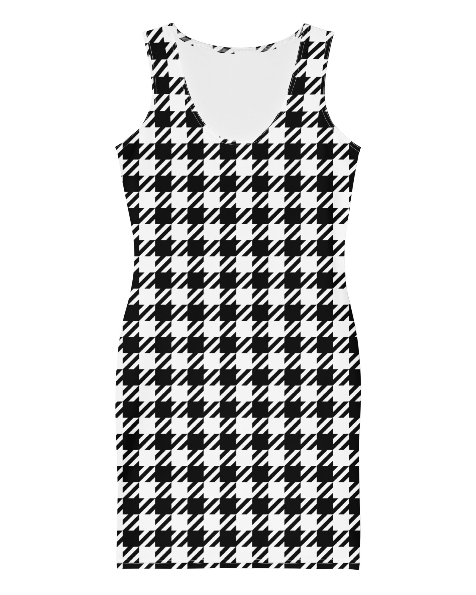 Jolly & Goode Fitted Dresses Black & White Houndstooth Bodycon Dress Cheeky British Style