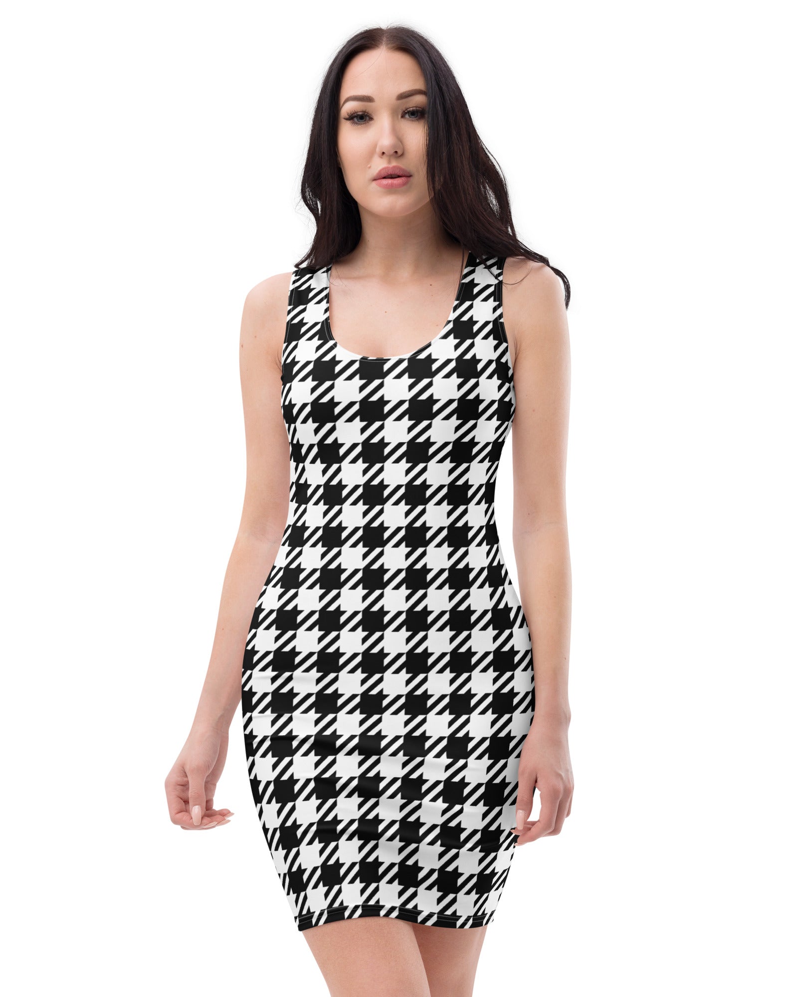 Jolly & Goode Fitted Dresses S Black & White Houndstooth Bodycon Dress Cheeky British Style