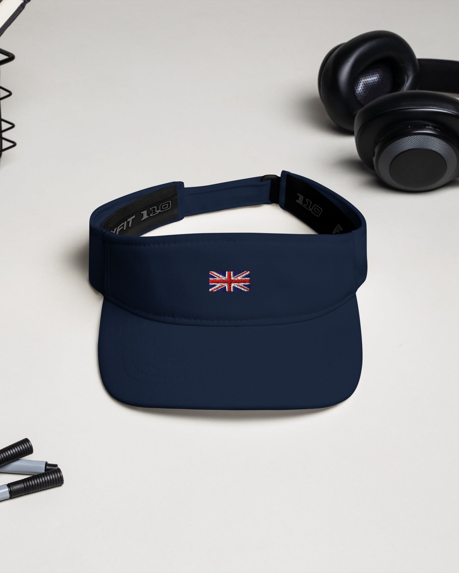 Jolly & Goode Hats Navy Embroidered Union Jack Visor | FlexFit Cheeky British Style